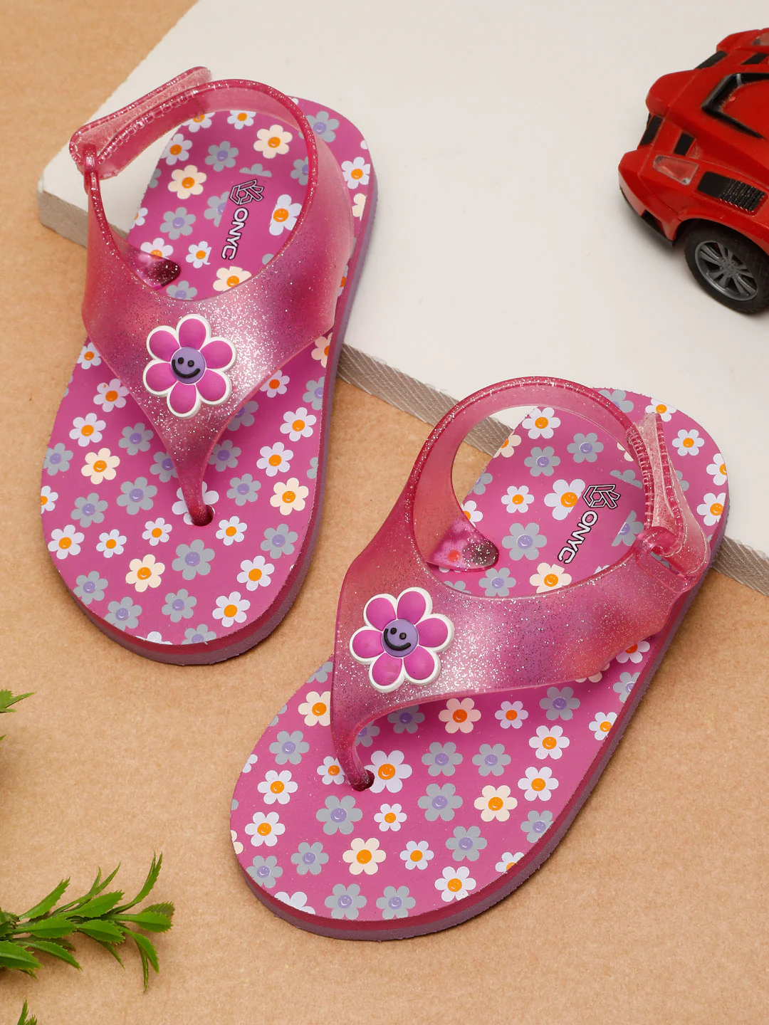 Premium Flower Jellies Flip-flops With Glitter- Purple (Girls) - Image 187