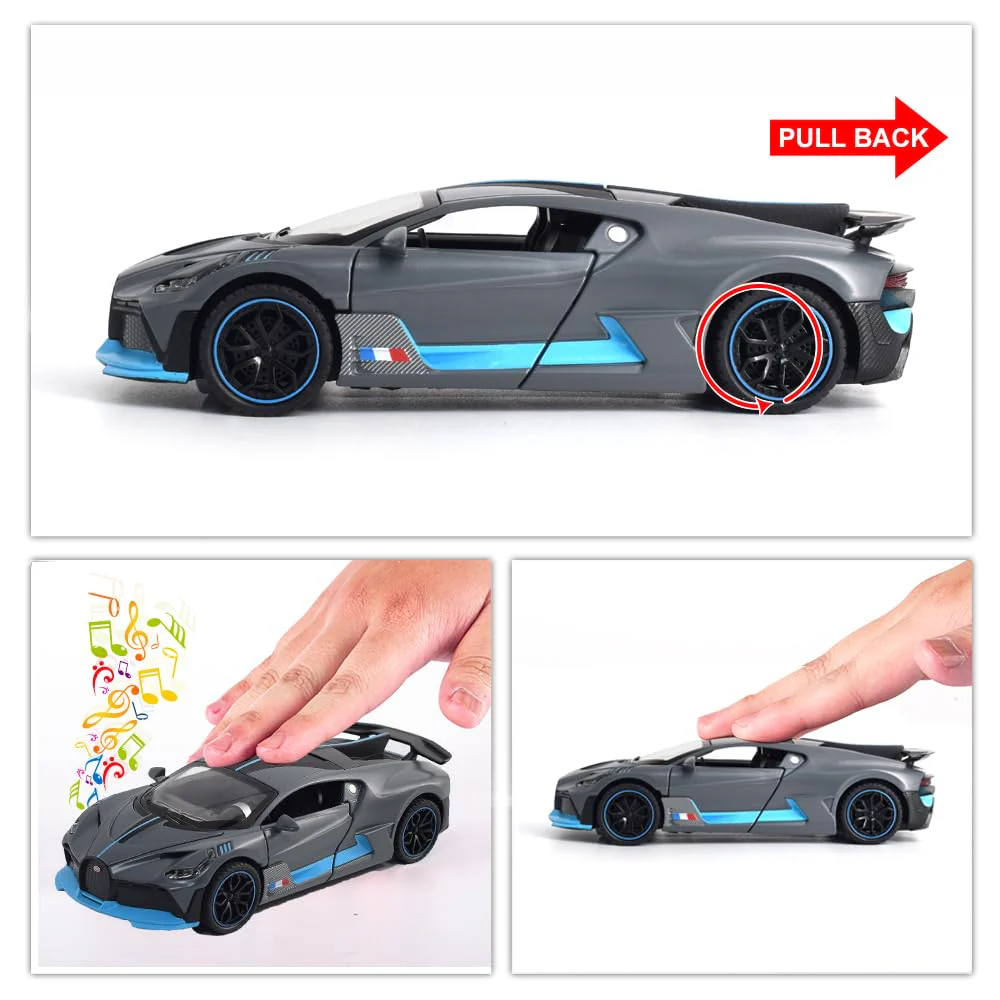 Premium Quality Die Cast Bugatti Simulation Pull Back Sports Toy Car (Black) - Image 8