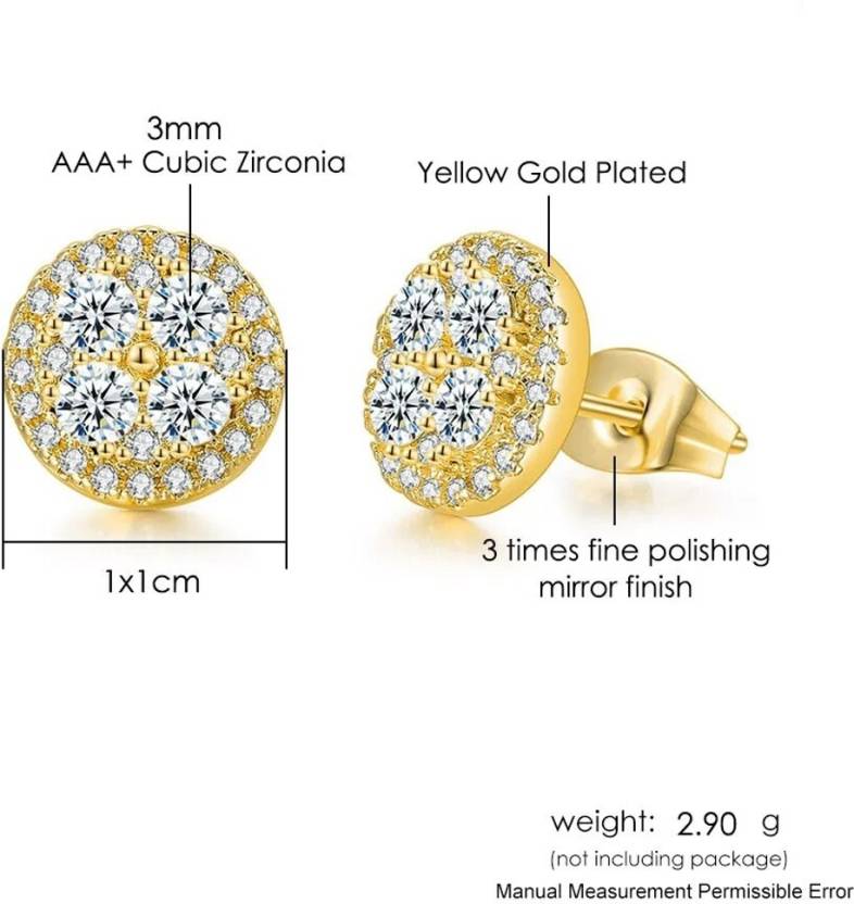 Premium Quality Gold Plated Round Micro Zircon Stone Stud Earring For Woman And Girls - Image 3