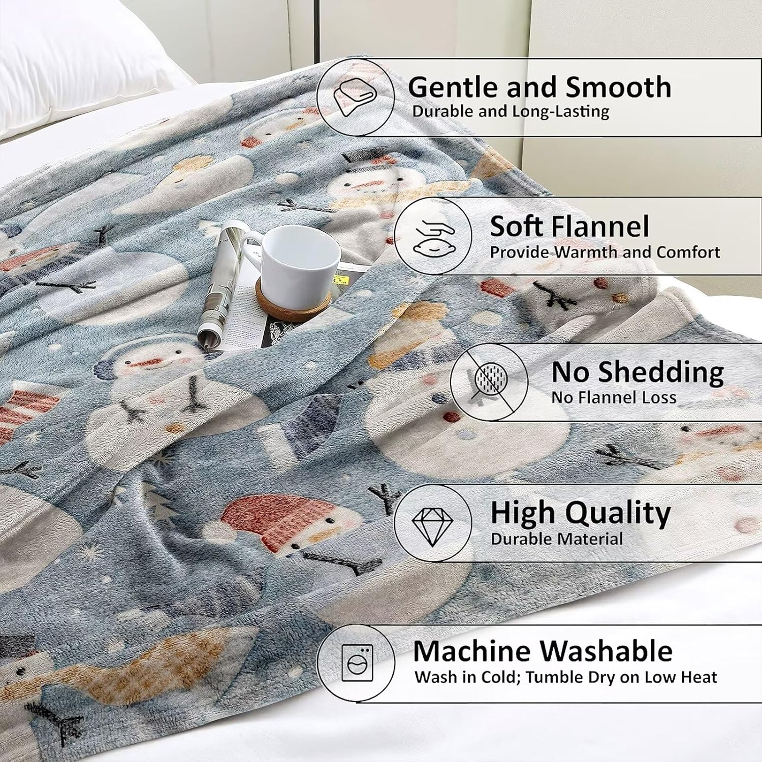Premium Super Soft Warm Cozy Furry Blanket Glow in The Dark (5.5ft x 6.5ft) (Snowman) - Image 4