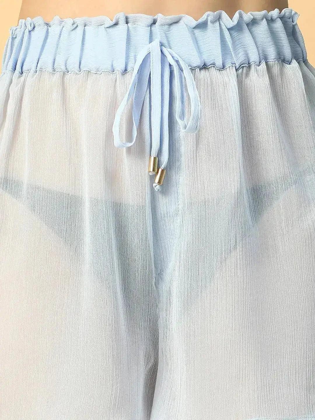 Preppy Solid White Elasticated Waist With Tie-Up Detail Women Beachwear Shorts - Image 6