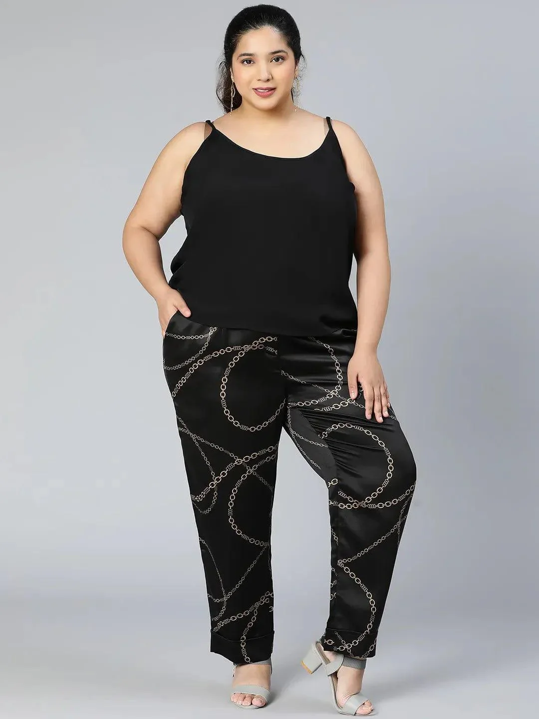 Printed Black Color Elsaticated Plus Size Women Pant - Image 3