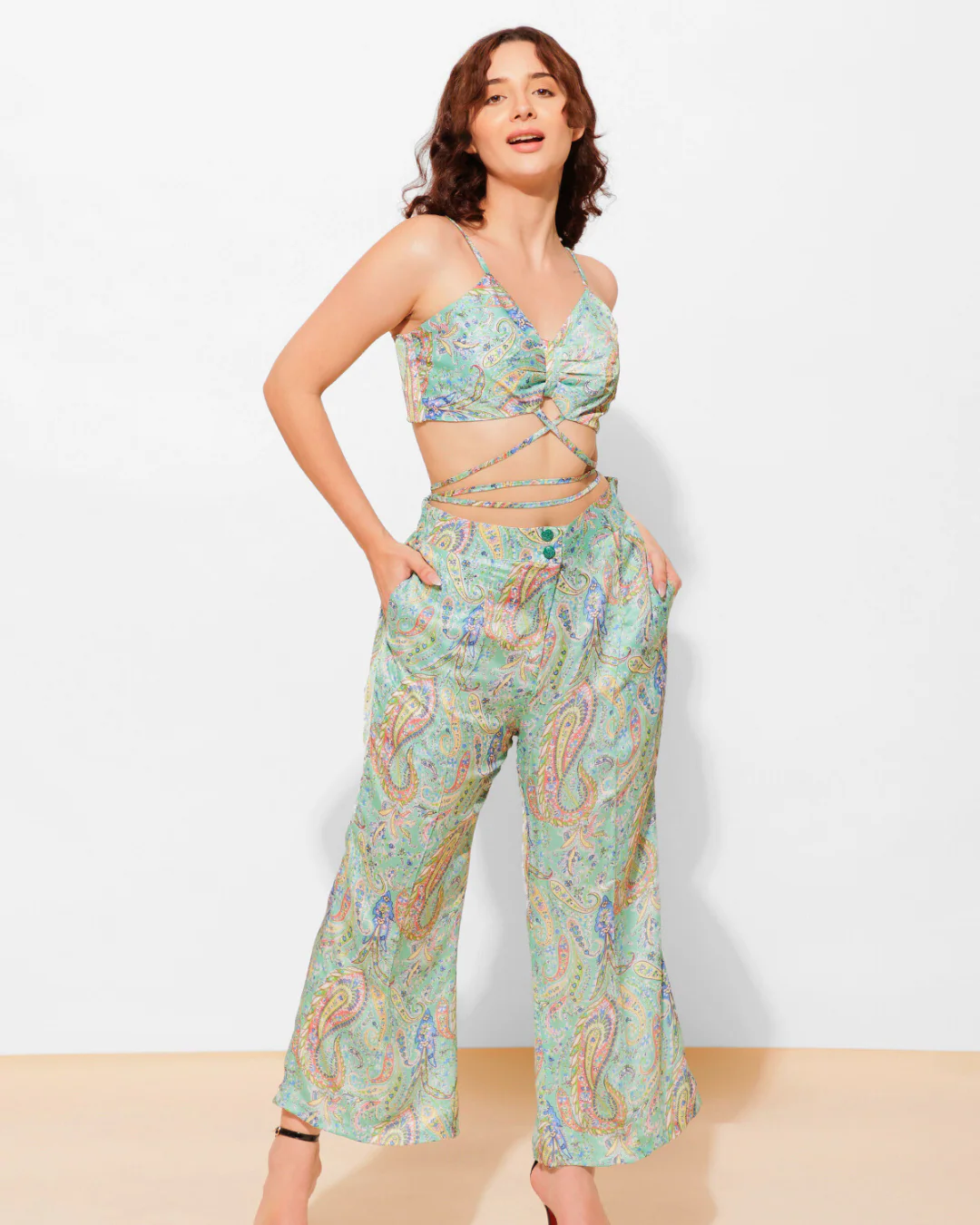 Printed Cami 2 Piece Coord set Top With High Waist Pants - Image 12