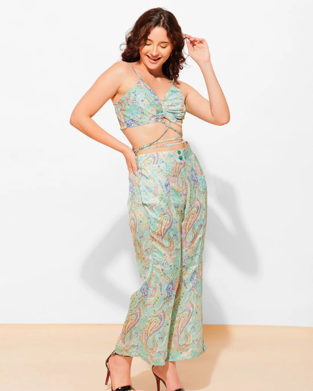Printed Cami 2 Piece set Top With High Waist Pants - Image 9