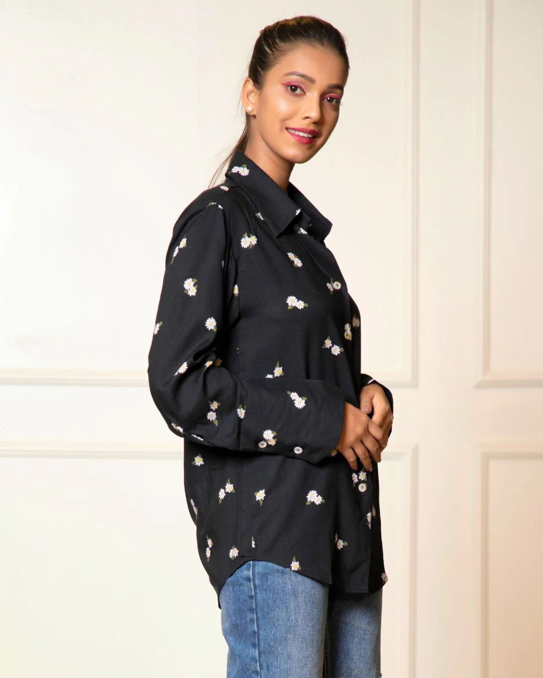 Printed Long Sleeves Cuffed Cotton Shirt - Image 13