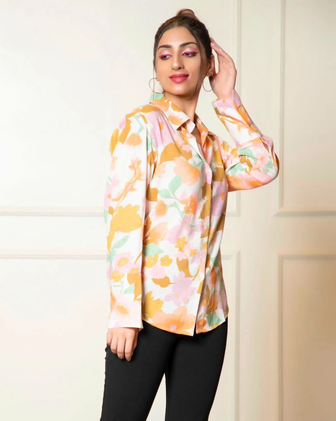 Printed Long Sleeves Cuffed Cotton Shirt - Image 17