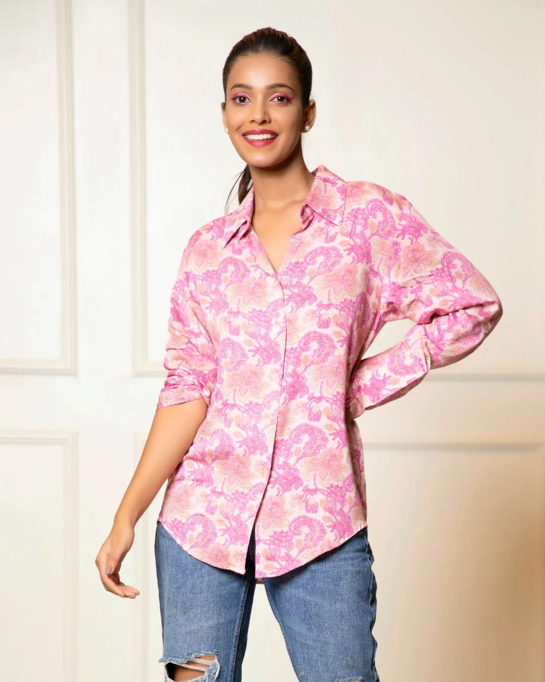 Printed Long Sleeves Cuffed Cotton Shirt - Image 18