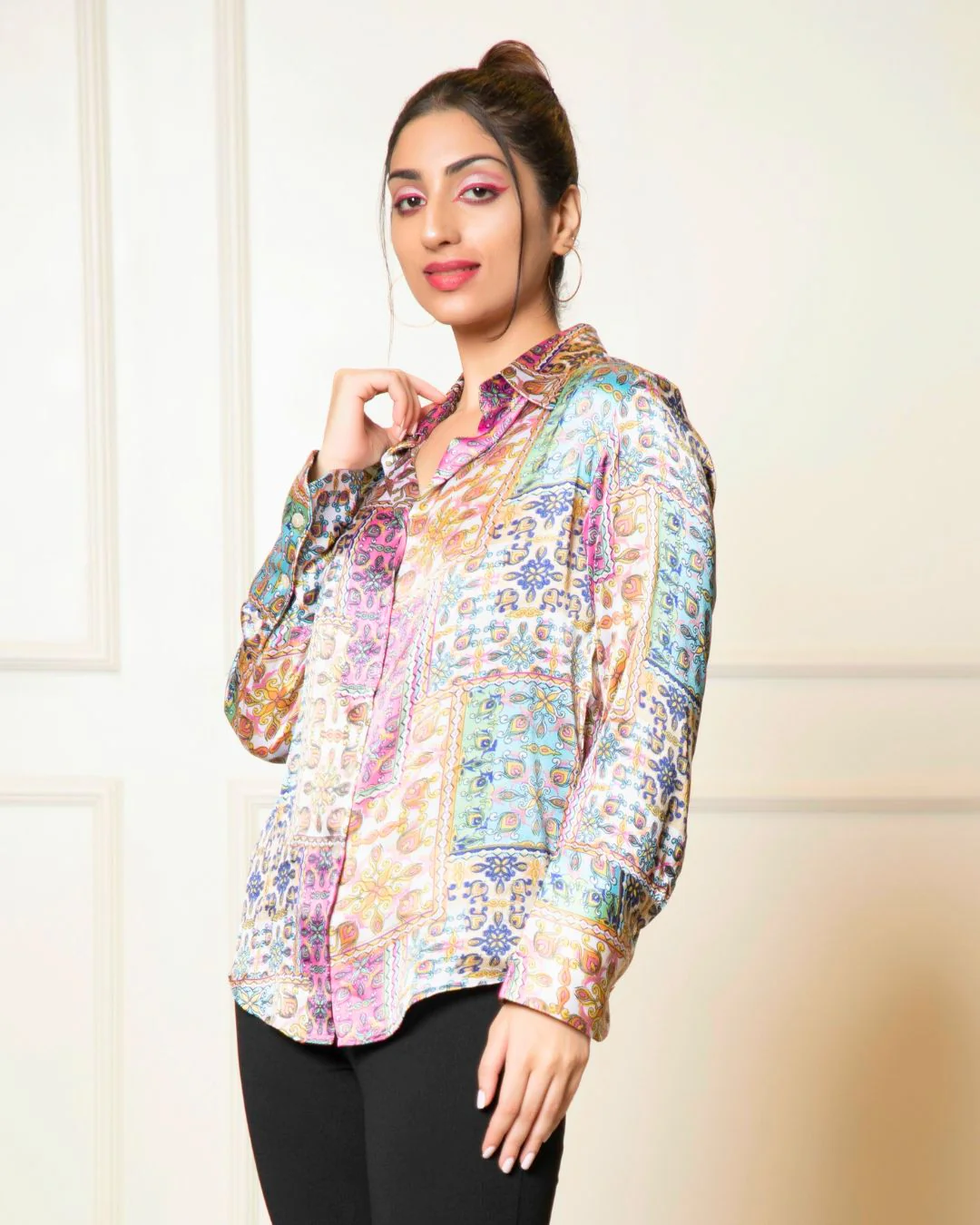 Printed Long Sleeves Cuffed Cotton Shirt - Image 23