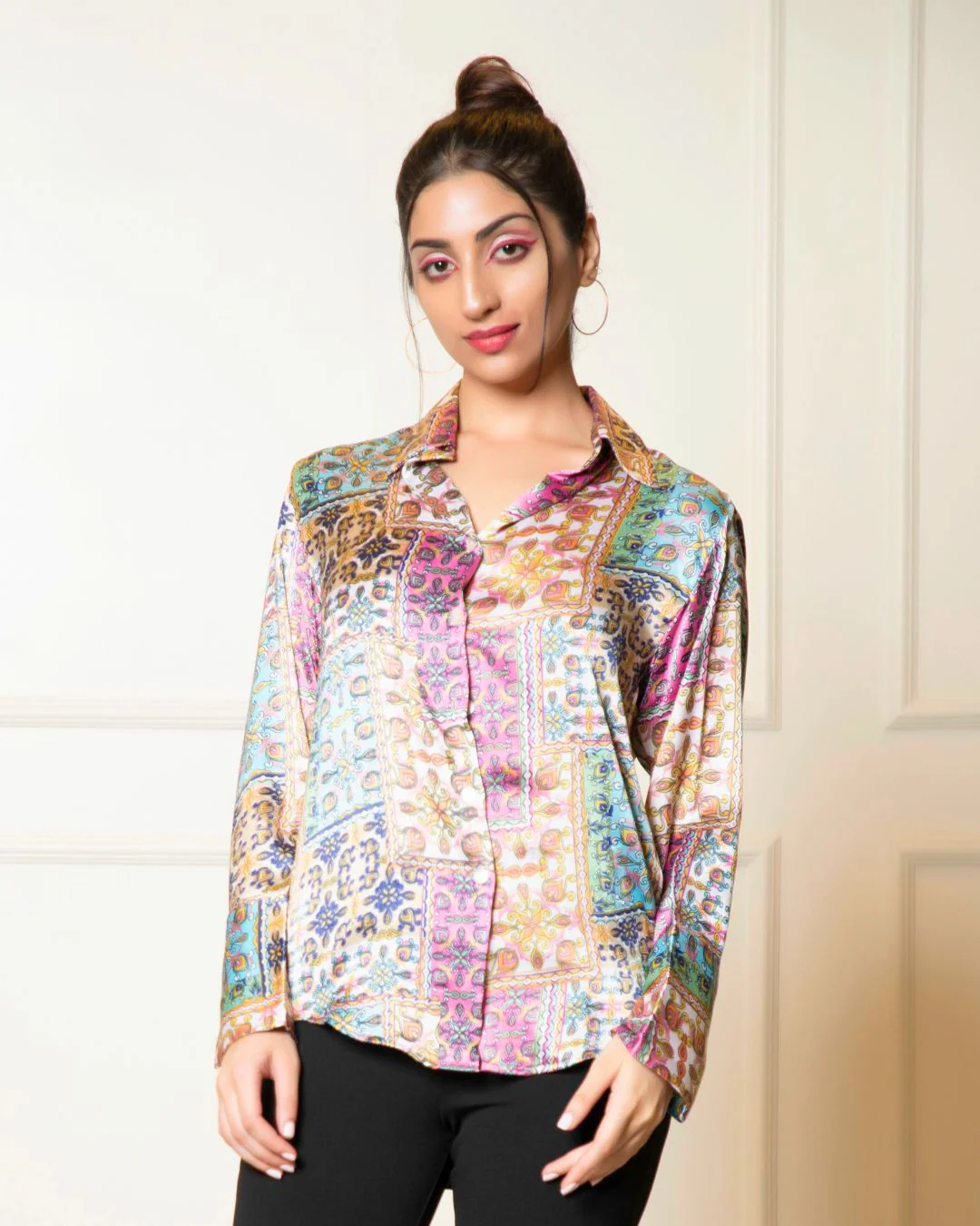 Printed Long Sleeves Cuffed Cotton Shirt - Image 24