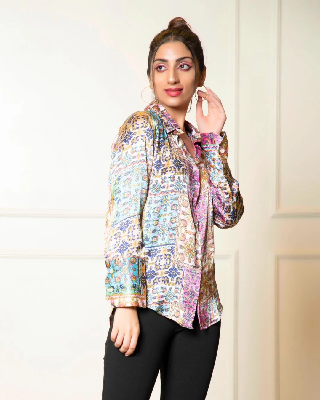 Printed Long Sleeves Cuffed Cotton Shirt - Image 26
