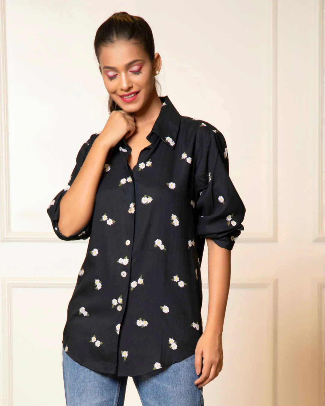 Printed Long Sleeves Cuffed Cotton Shirt - Image 10