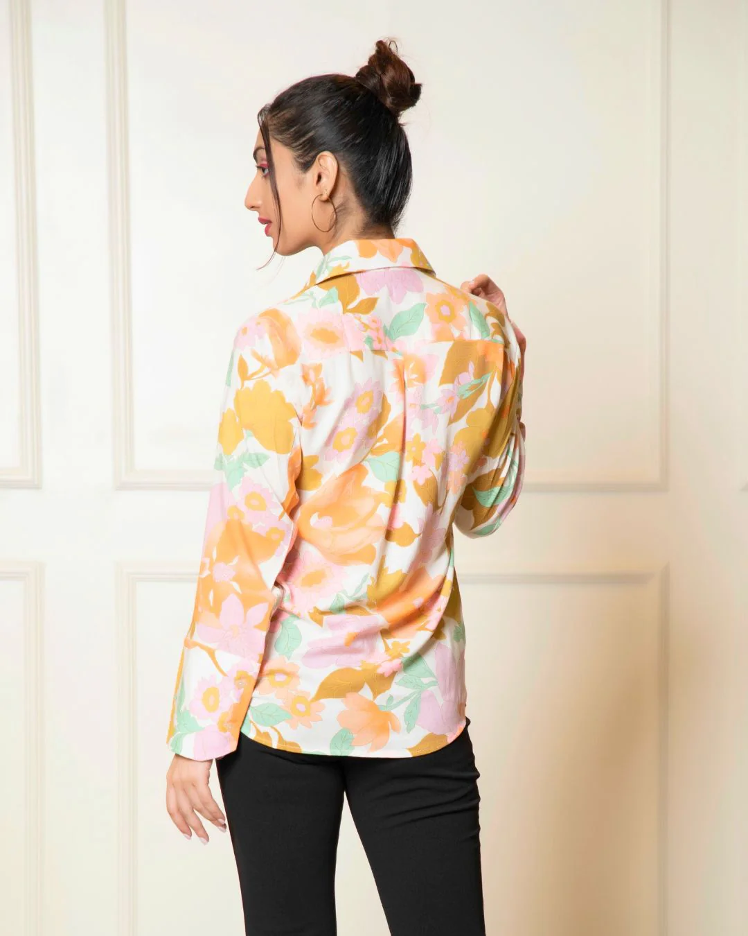 Printed Long Sleeves Cuffed Cotton Shirt - Image 7