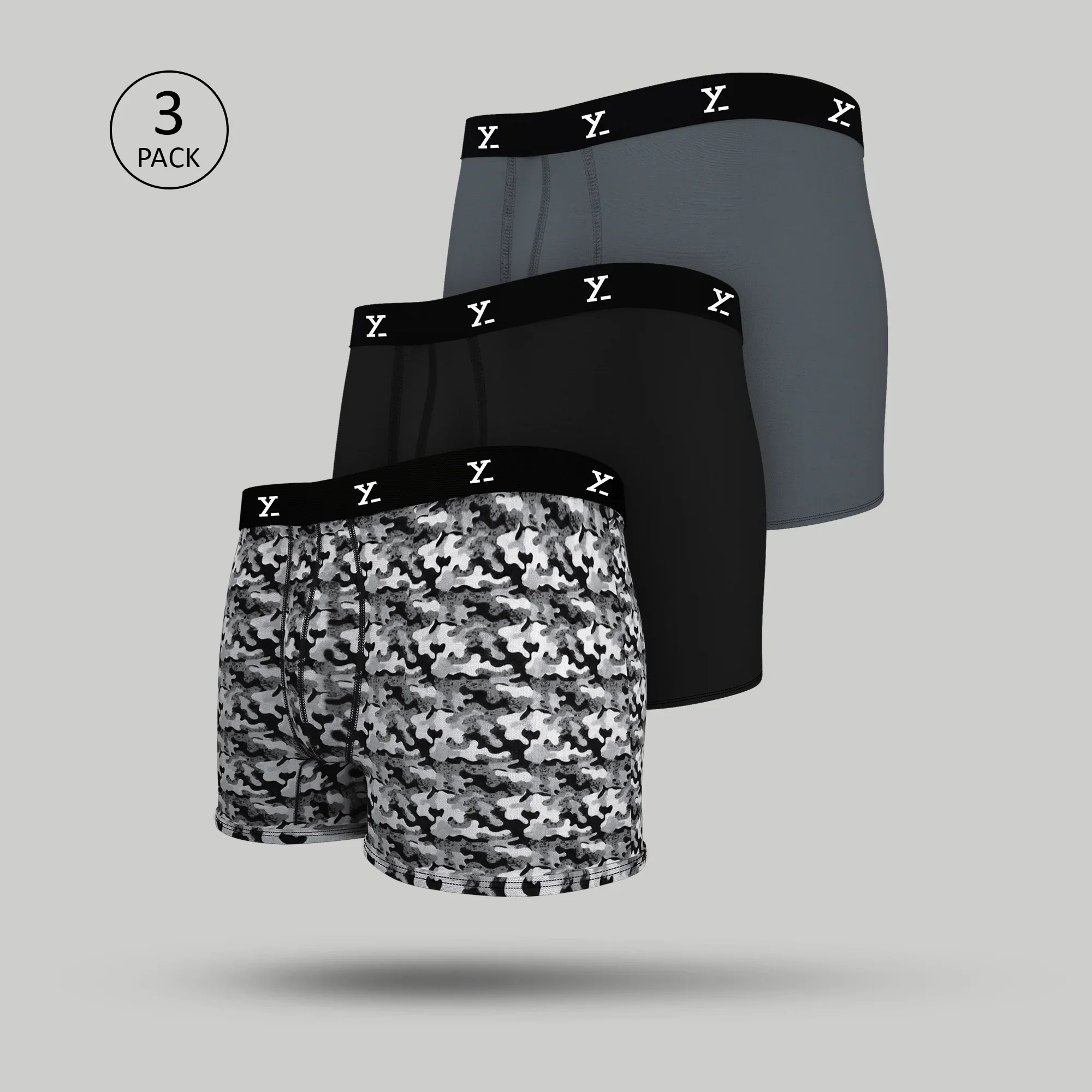 Prints For You Ace Trunks Grey Black Greey (Pack of 3)