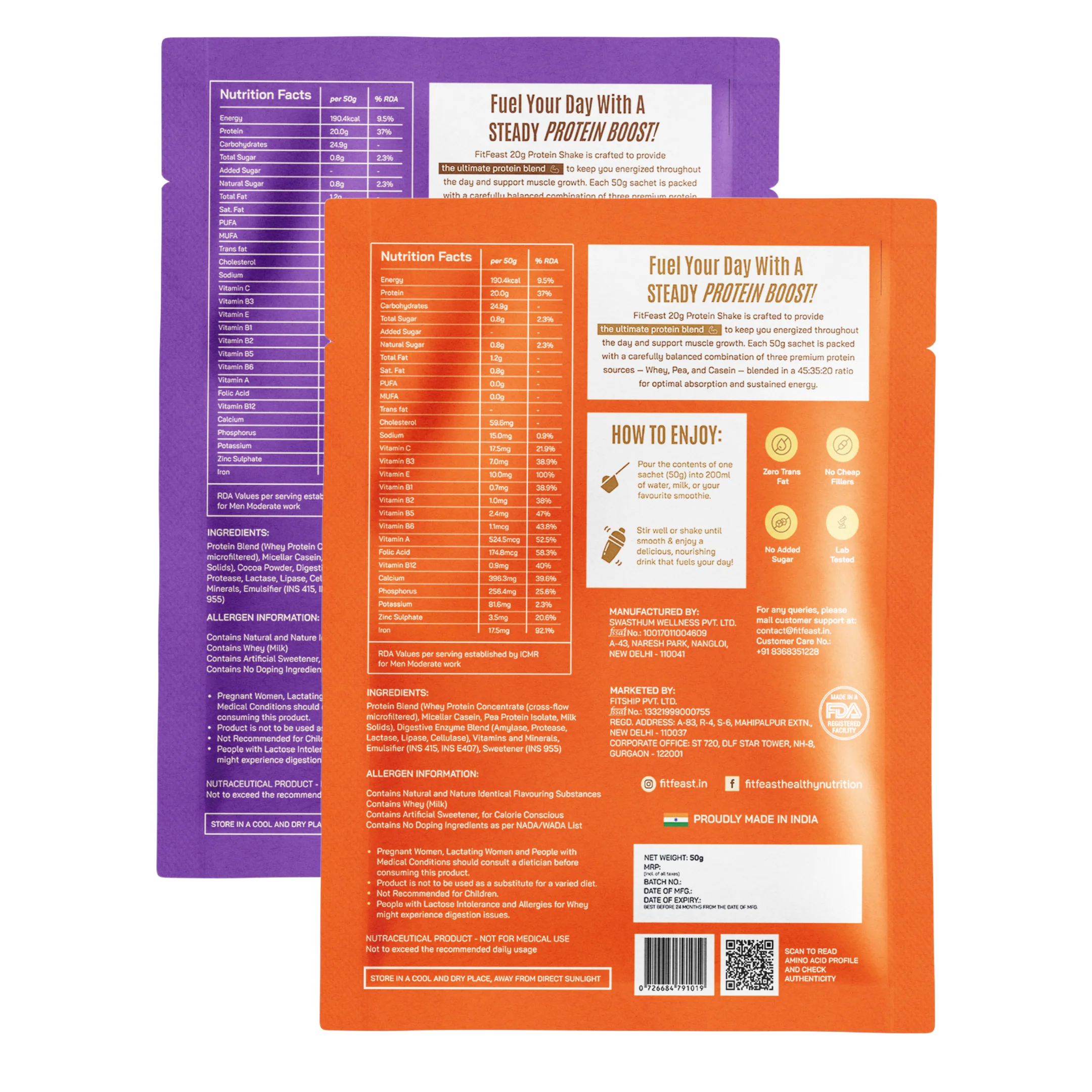 Protein Sachet Assorted: 1 Malai Kulfi, 1 Chocolate (50g Each) - Image 2