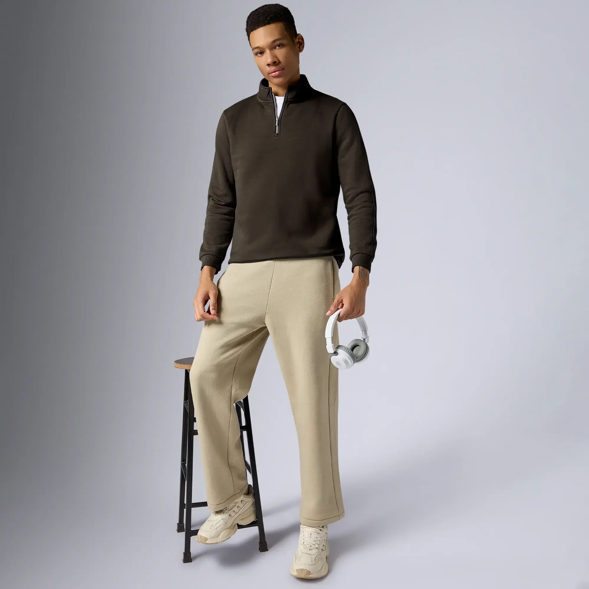 Pulse French Terry Cotton Blend Half Zip Pullover Malt Brown - Image 3