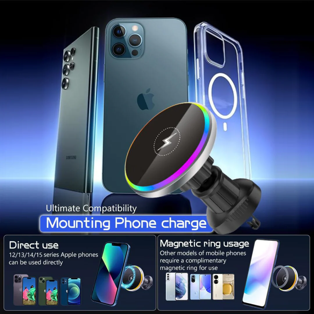 Pulse: MagSafe Car Wireless Charger with Sound-Reactive Ambient Lights & 2-in-1 Phone Mount for Hands-Free Charging - Image 2