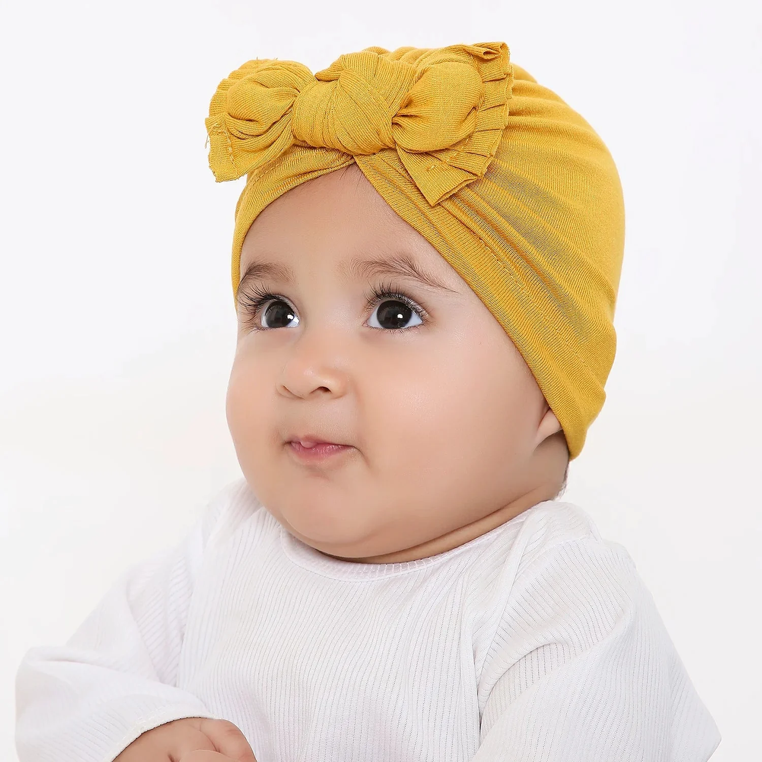 Pure Cotton Mustard Bow Knot Baby Turban – Cozy & Stylish - Image 3