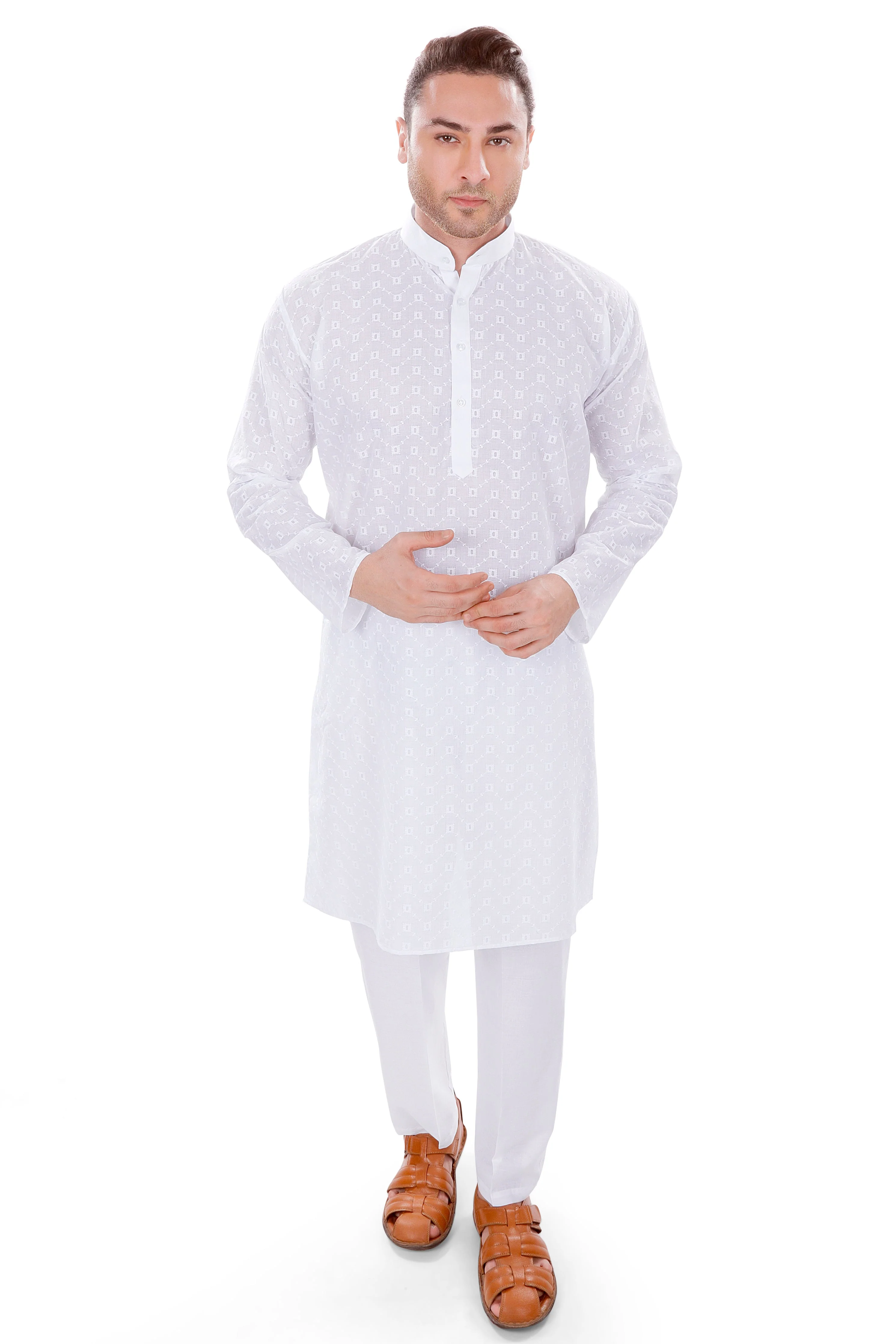 Pure Cotton Self Design Kurta in White - Image 60
