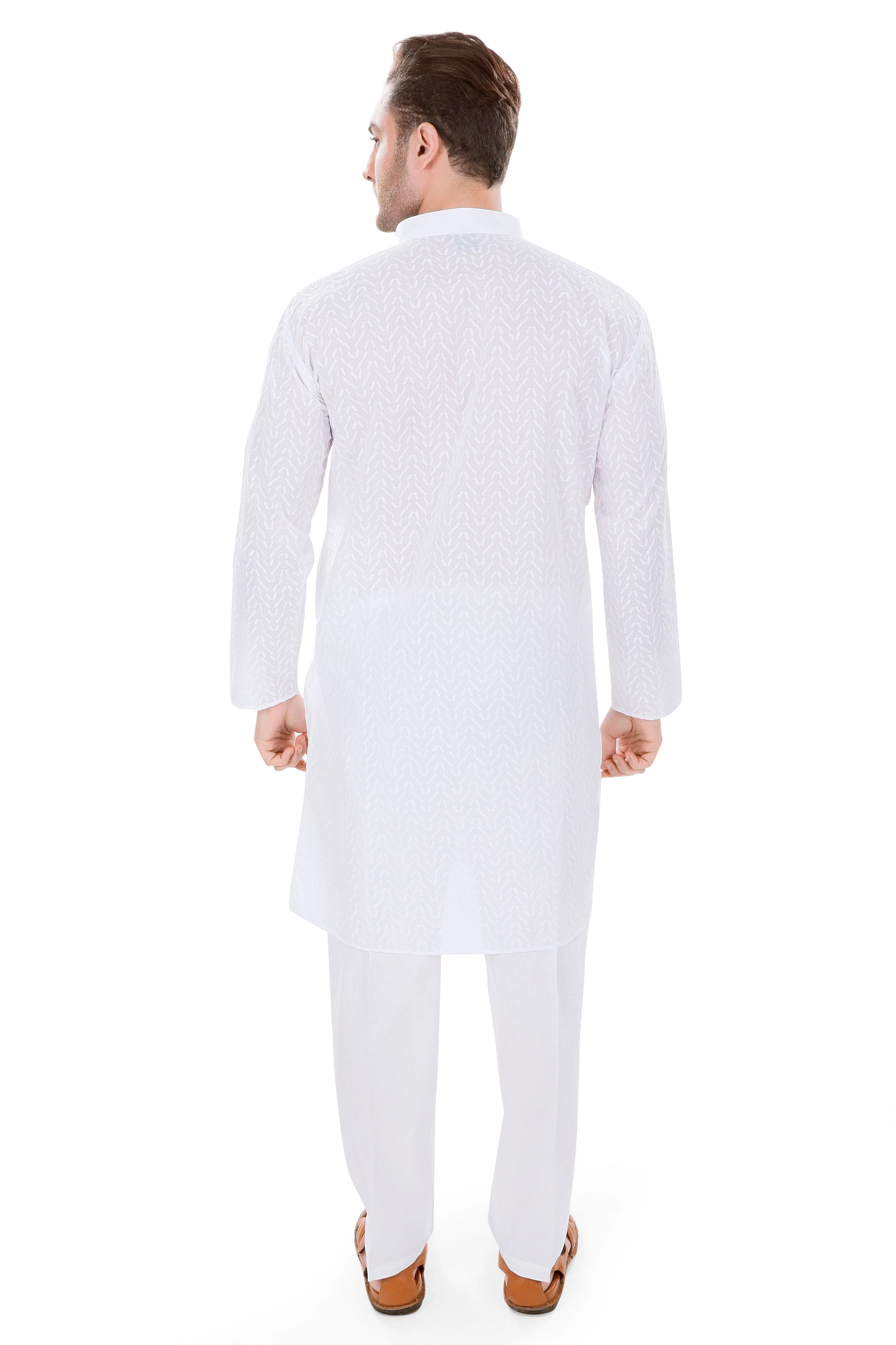 Pure Cotton Self Design Kurta in White - Image 5