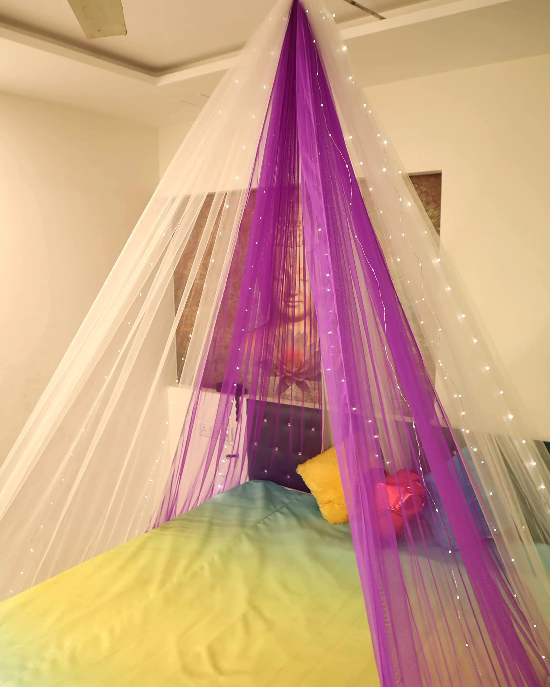 Purple And White Combination Decoration Net Cabana Tent Cloth  (With 10M Led Light)