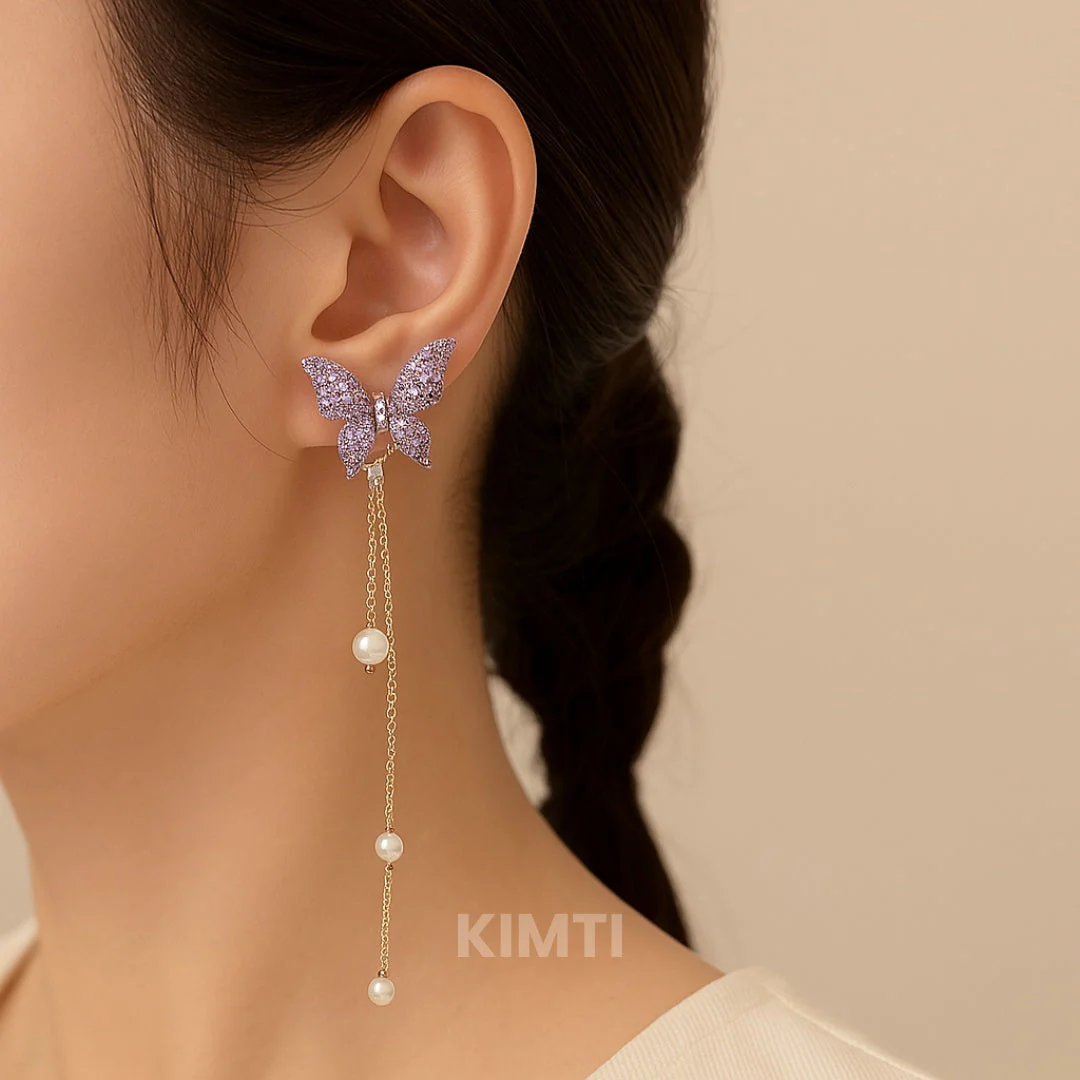 Purple Butterfly Dangle Earring - Image 2