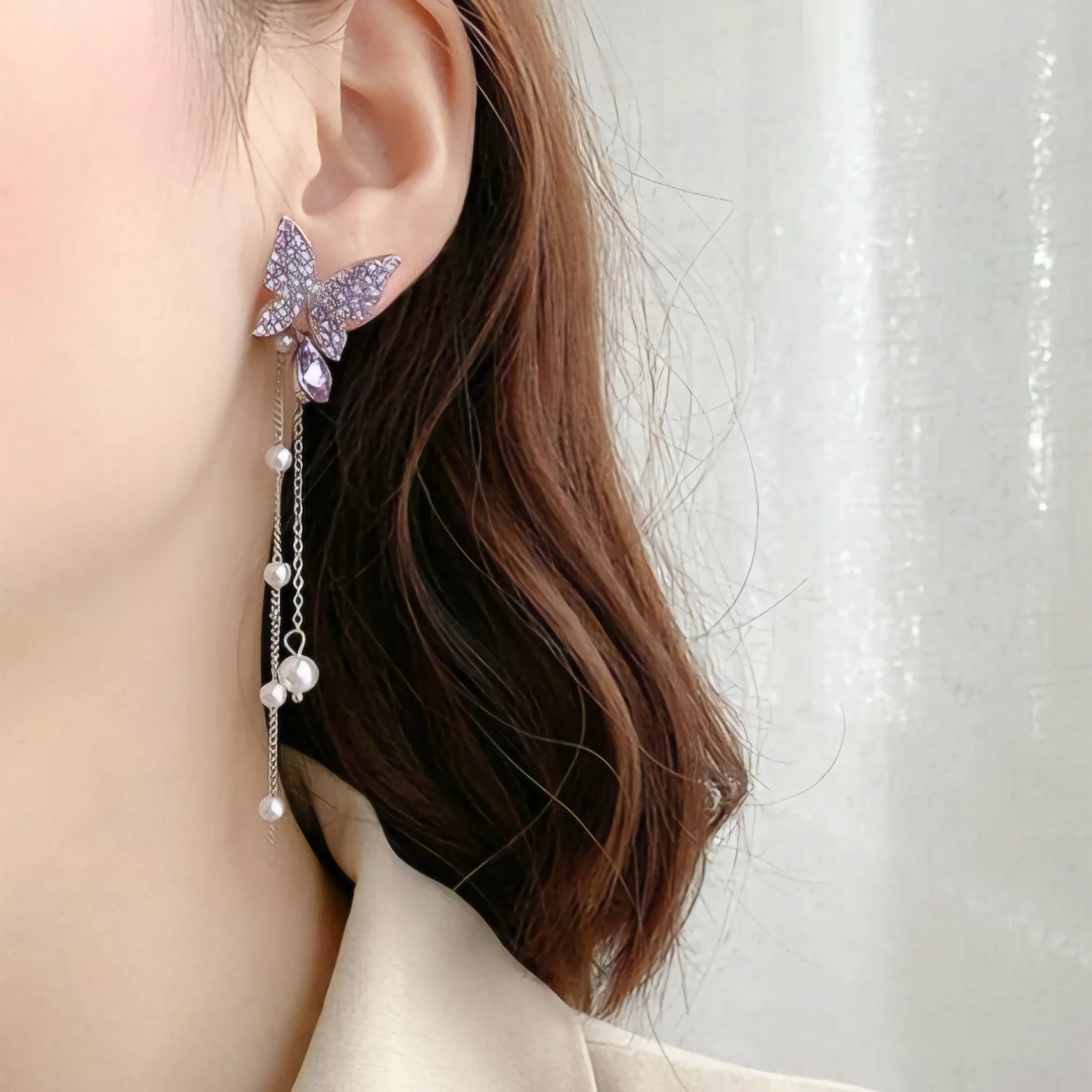 Purple Butterfly Dangle Earring - Image 4