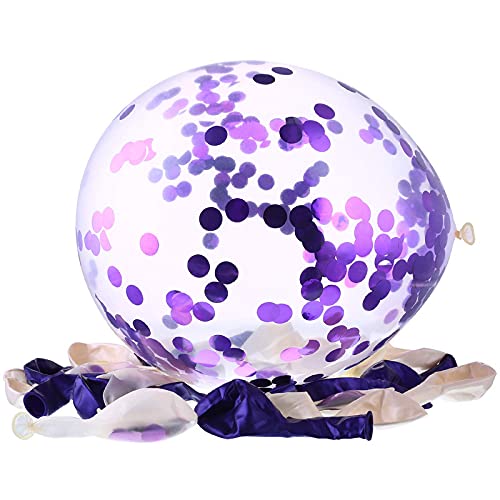 Purple Color And Clear Confetti Shining Metallic Latex Glitter Balloons Set (Pack of 10) - Image 2