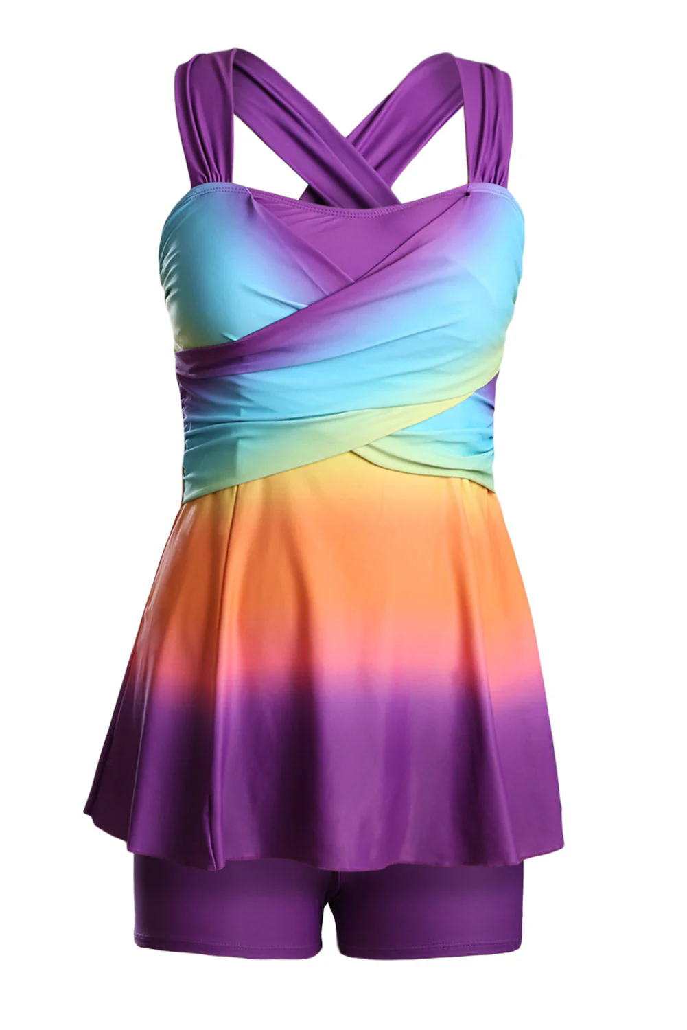 Purple Ombre Tie Dye Swim Dress with Shorts - Image 6