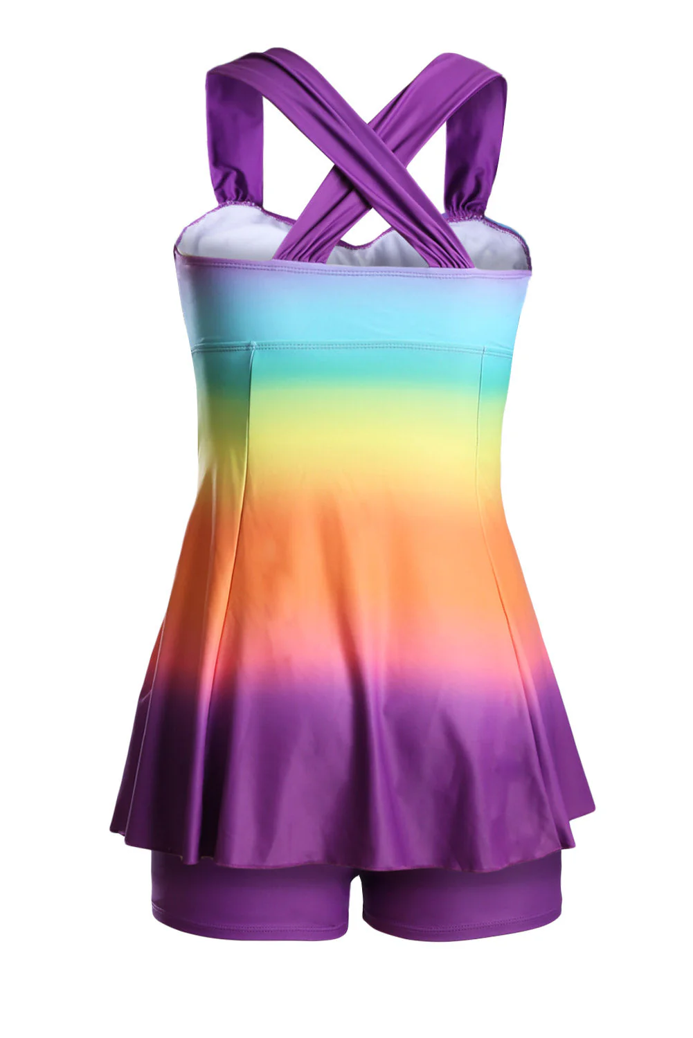 Purple Ombre Tie Dye Swim Dress with Shorts - Image 7