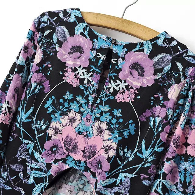 Purple Printed Back Cut Out Short Dress - Image 5