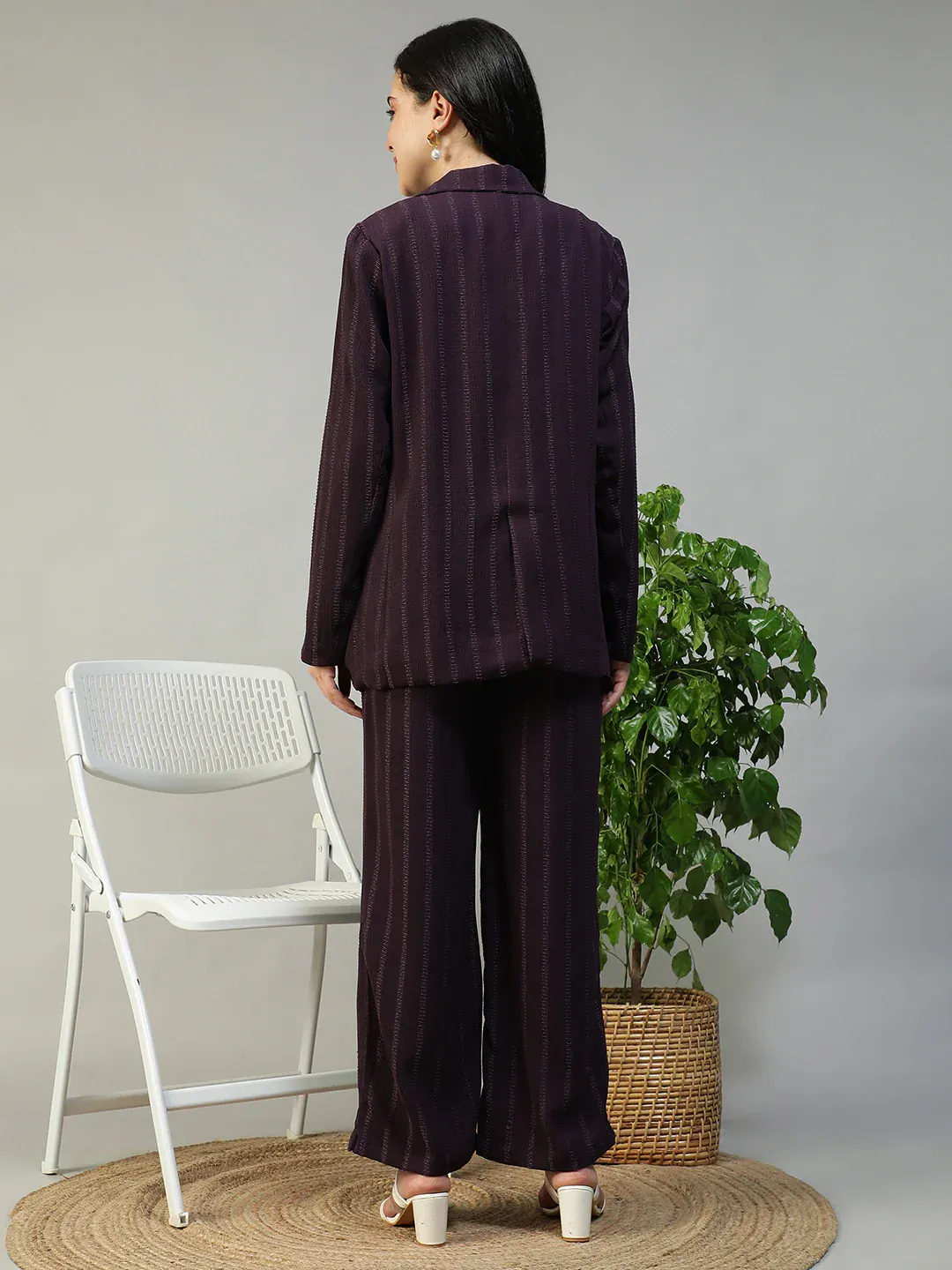 Purple Stripe Women Co-Ord Set | Button-Down Blazer - Image 7