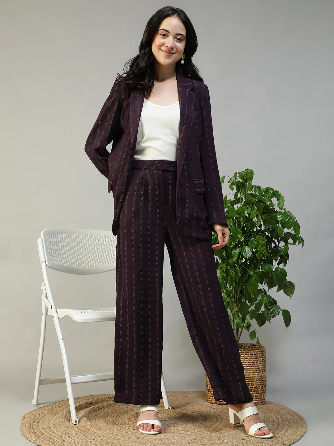 Purple Stripe Women Co-Ord Set | Button-Down Blazer - Image 8