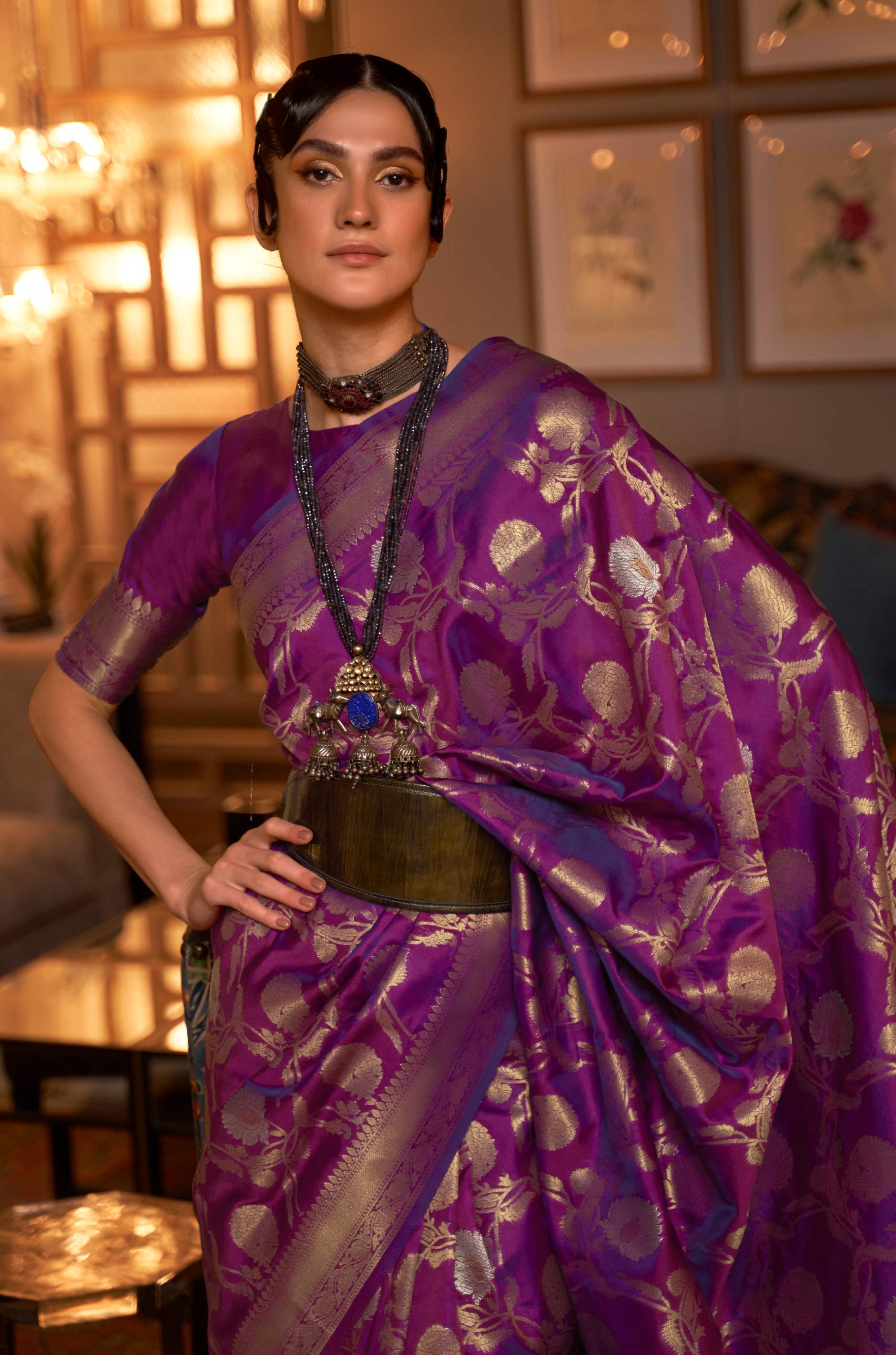 Purple Woven Banarasi Silk Saree - Image 5