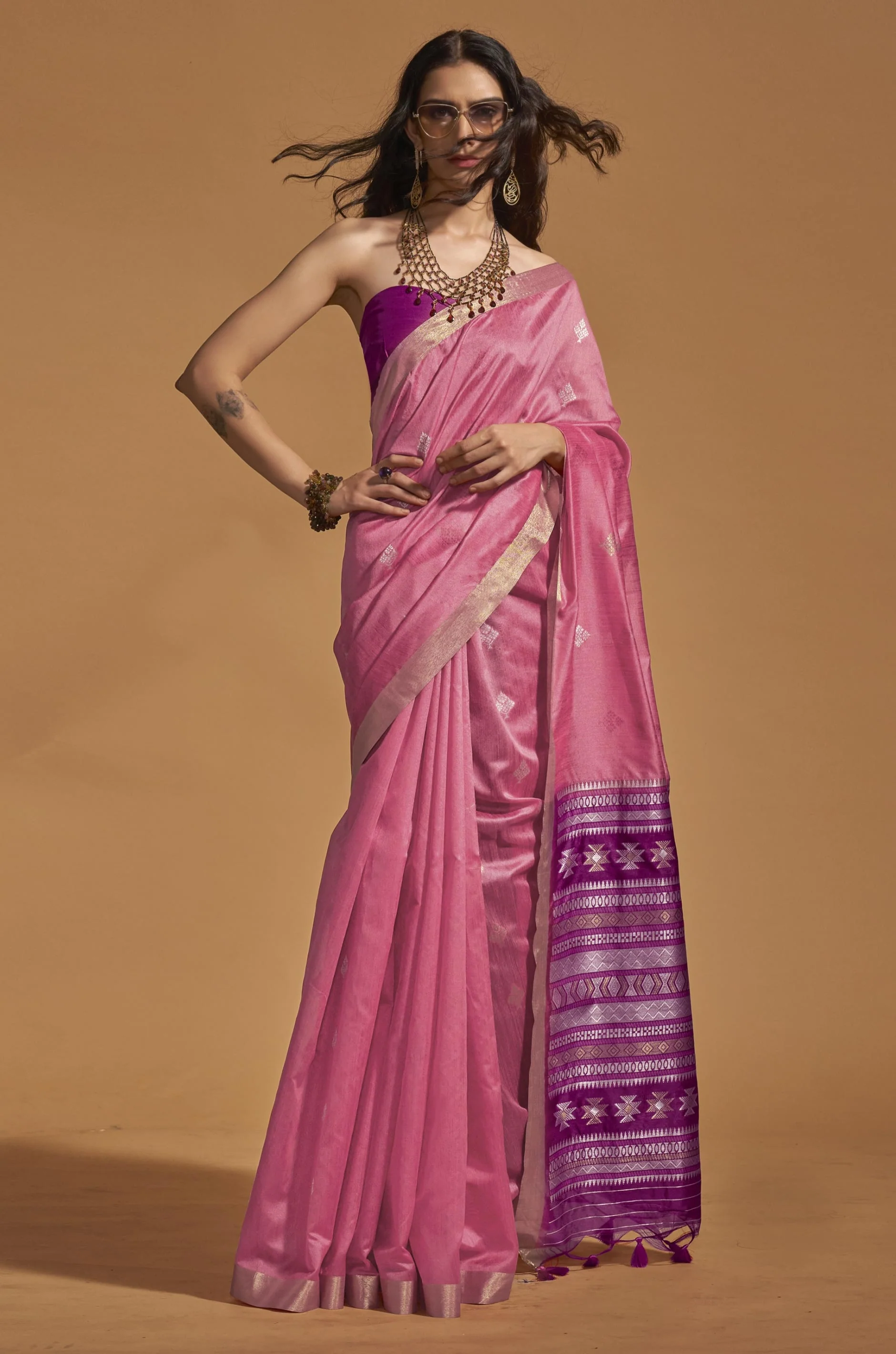 Purple Woven Silk Saree - Image 2