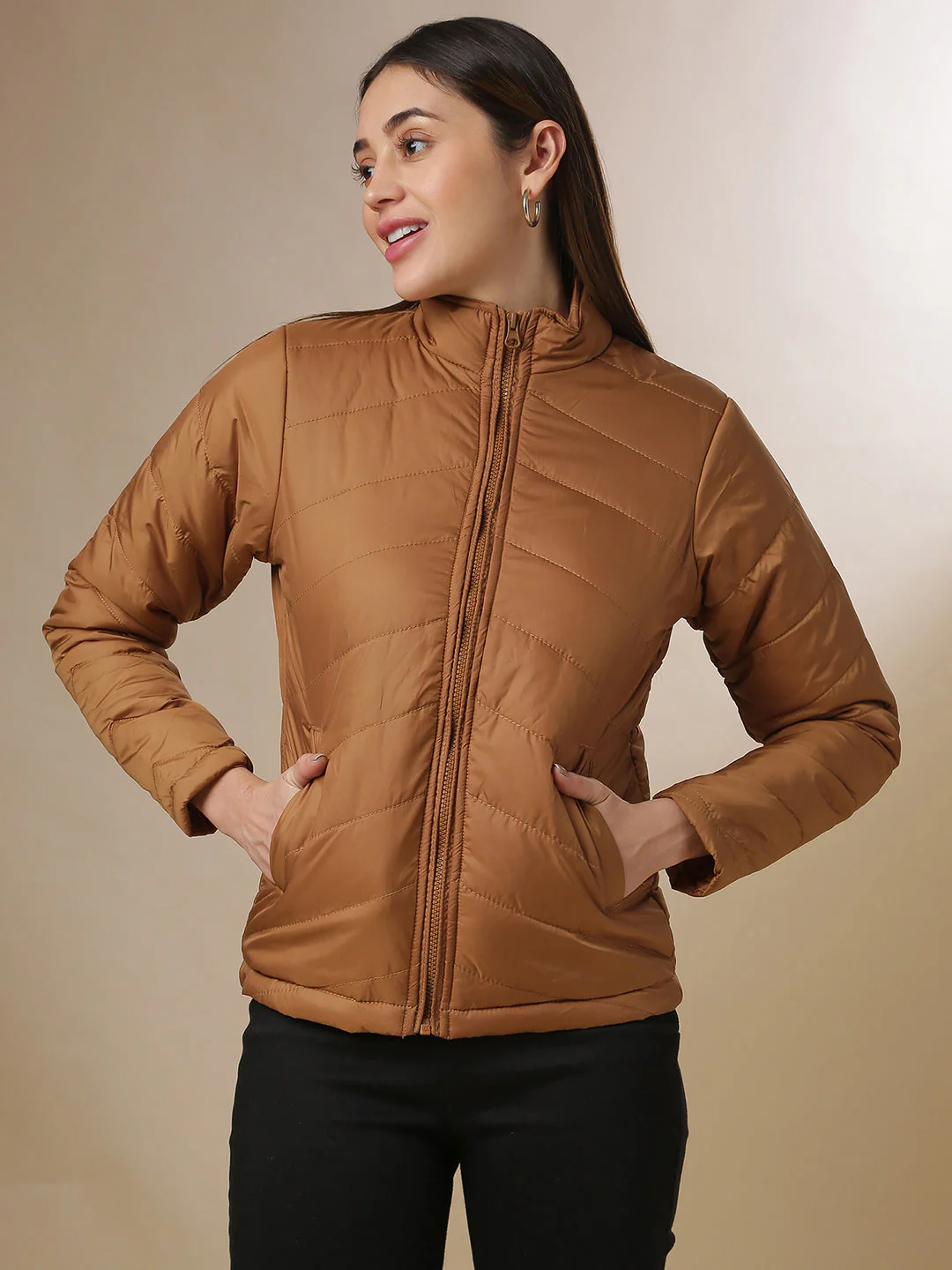 Quilted Puffer Jacket With Zip Closure - Image 2