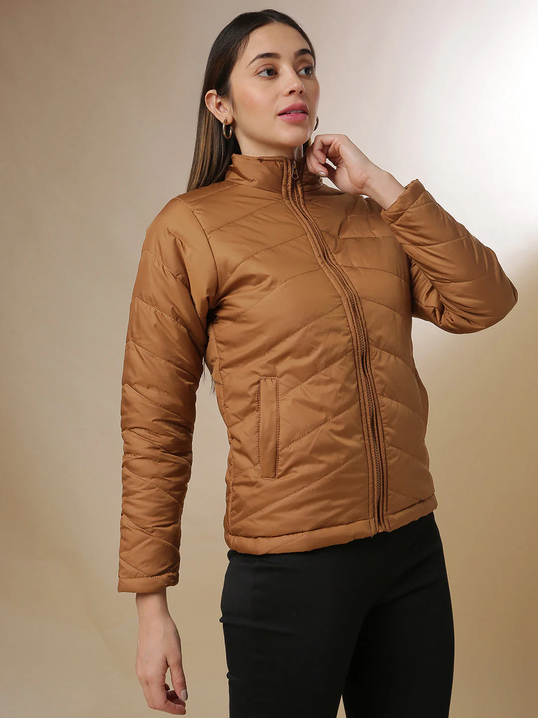 Quilted Puffer Jacket With Zip Closure - Image 4