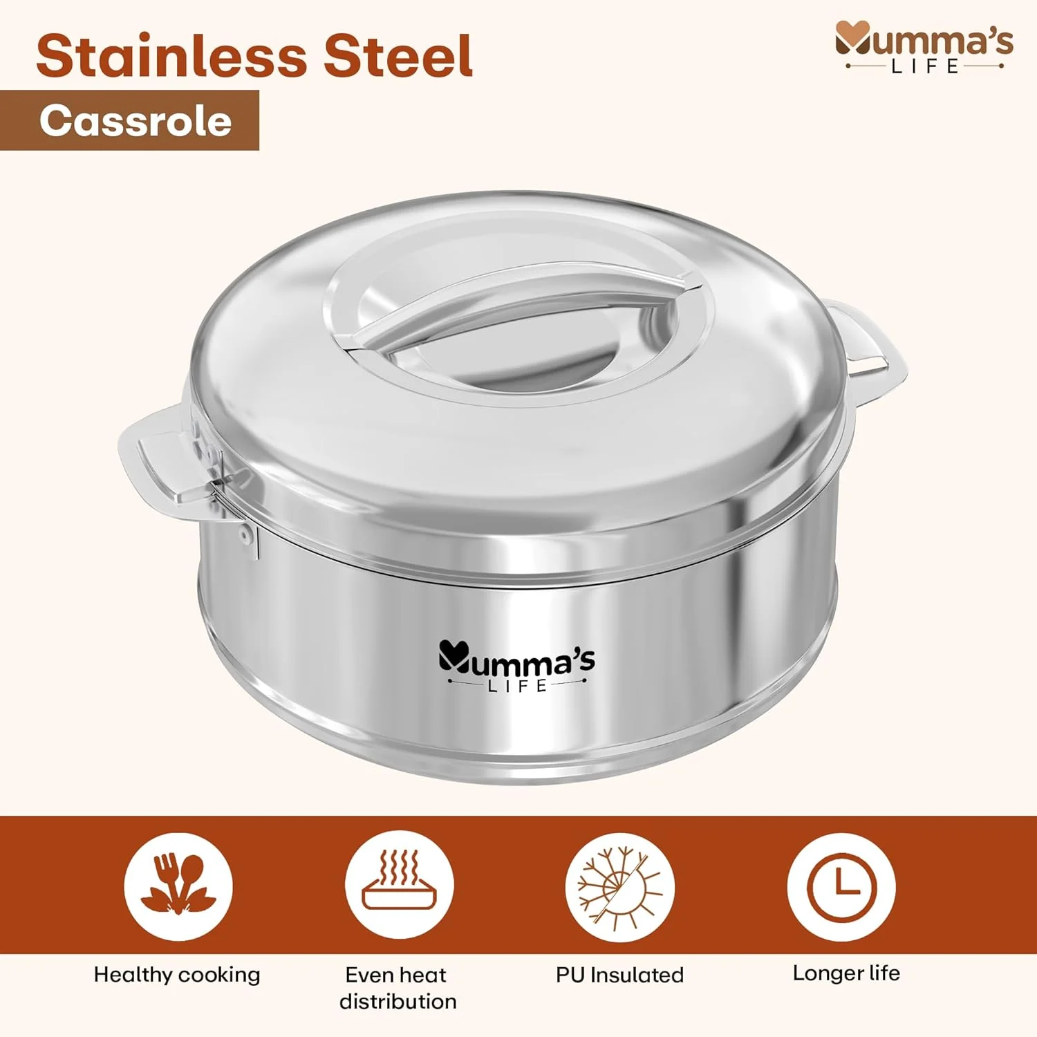 Racer Premium Stainless Steel Casserole - Silver - Image 5