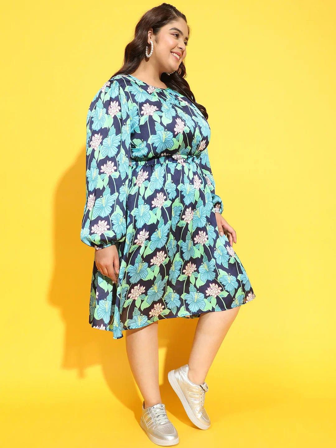 Radiated Multicolor Floral Print Flare Plus Size Curvy Dress - Image 4