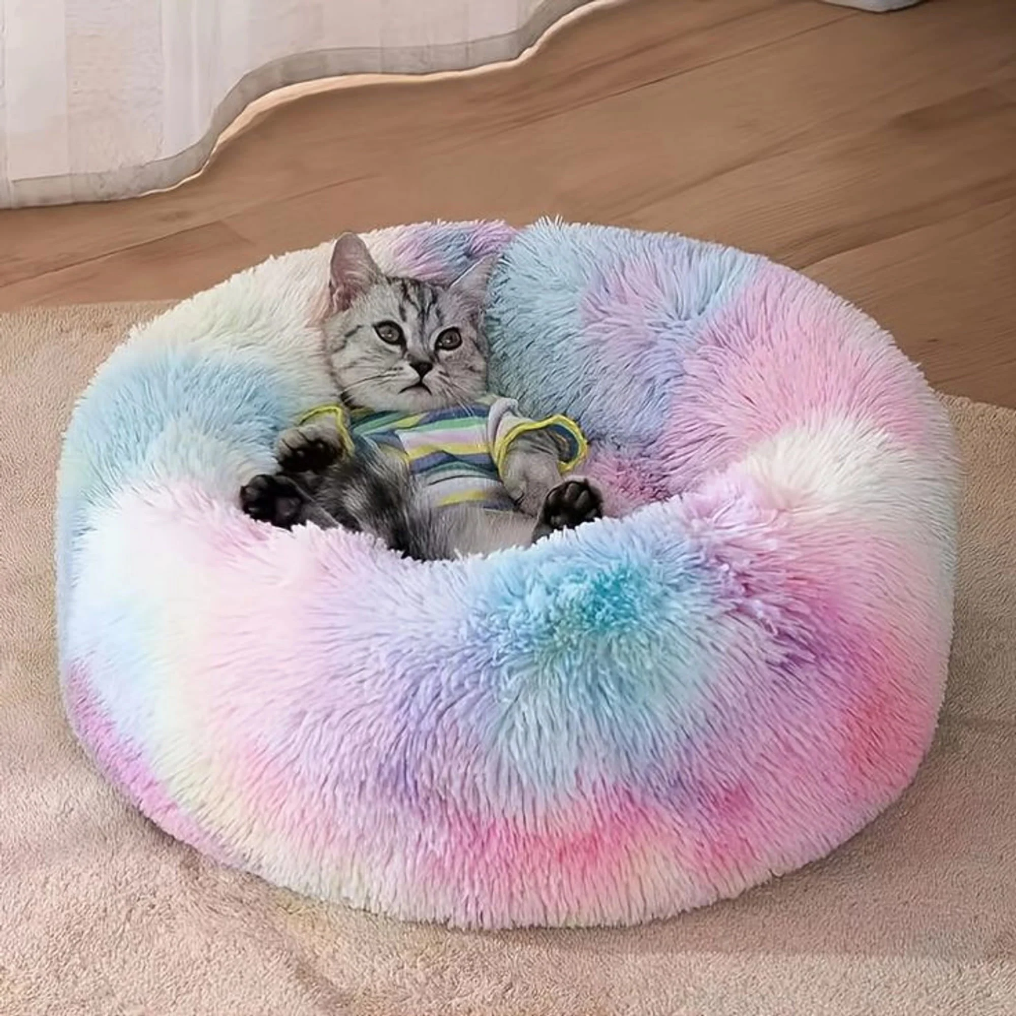 Rainbow Furry Pet Bed – Super Soft & Comfy Summer For Cat & Dog
