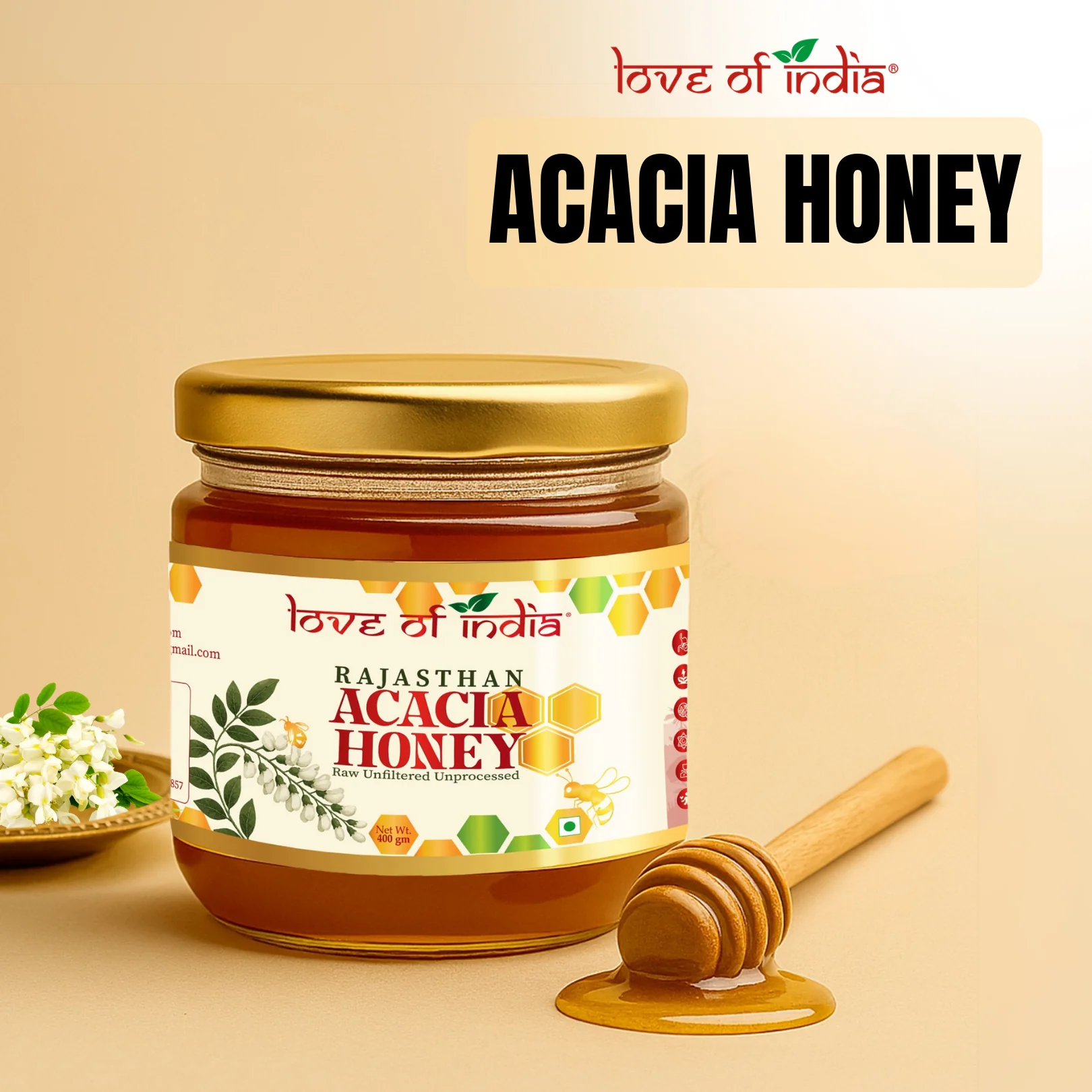 Rajasthan Acacia Honey 400g | 100% Pure– Light, Floral & Energy-Boosting - Image 2