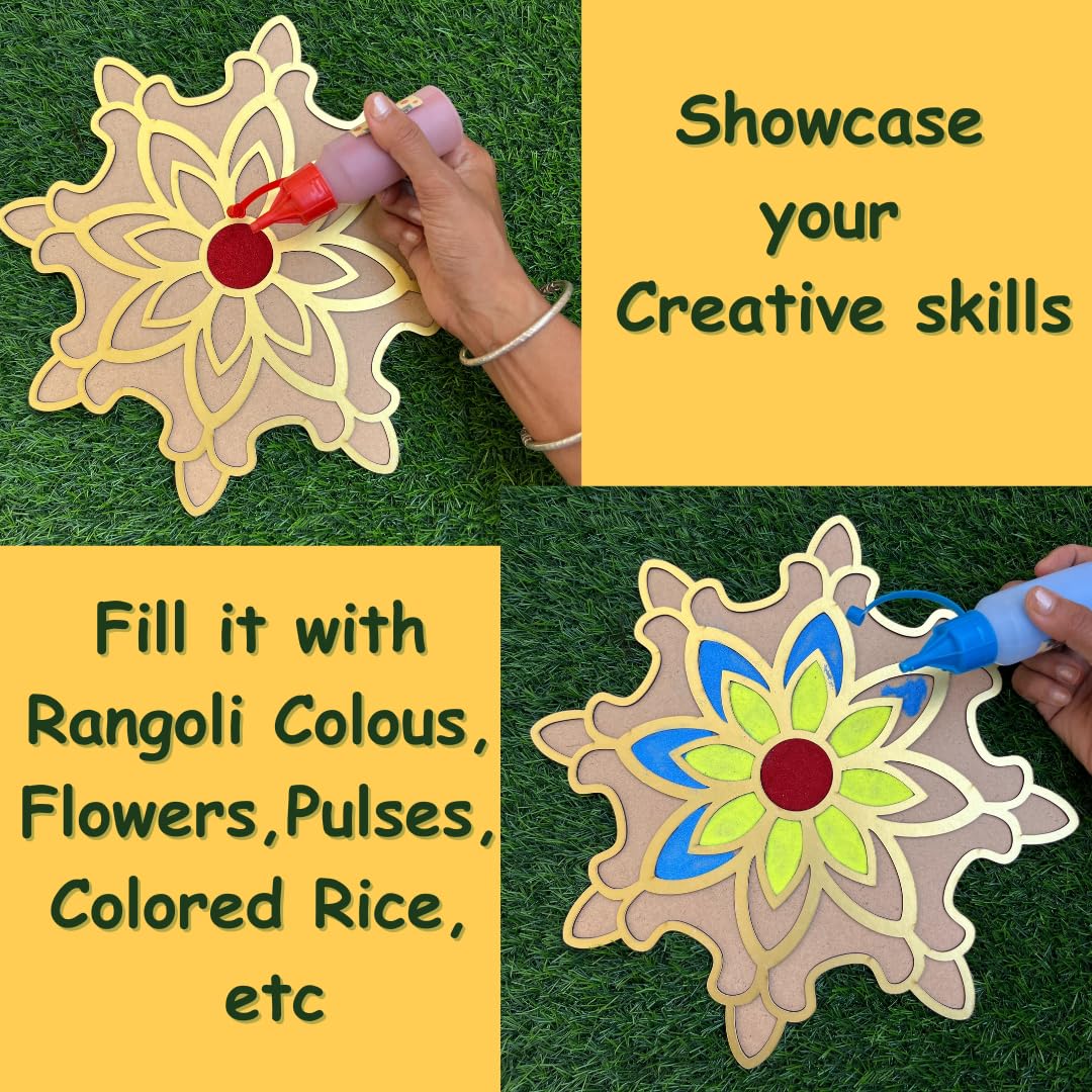 Rangoli Stencil Assorted Desgion I MDF Rangoli Stencil I Rangoli Pouch Free Pack Of 5 12*12 Inch - Image 3