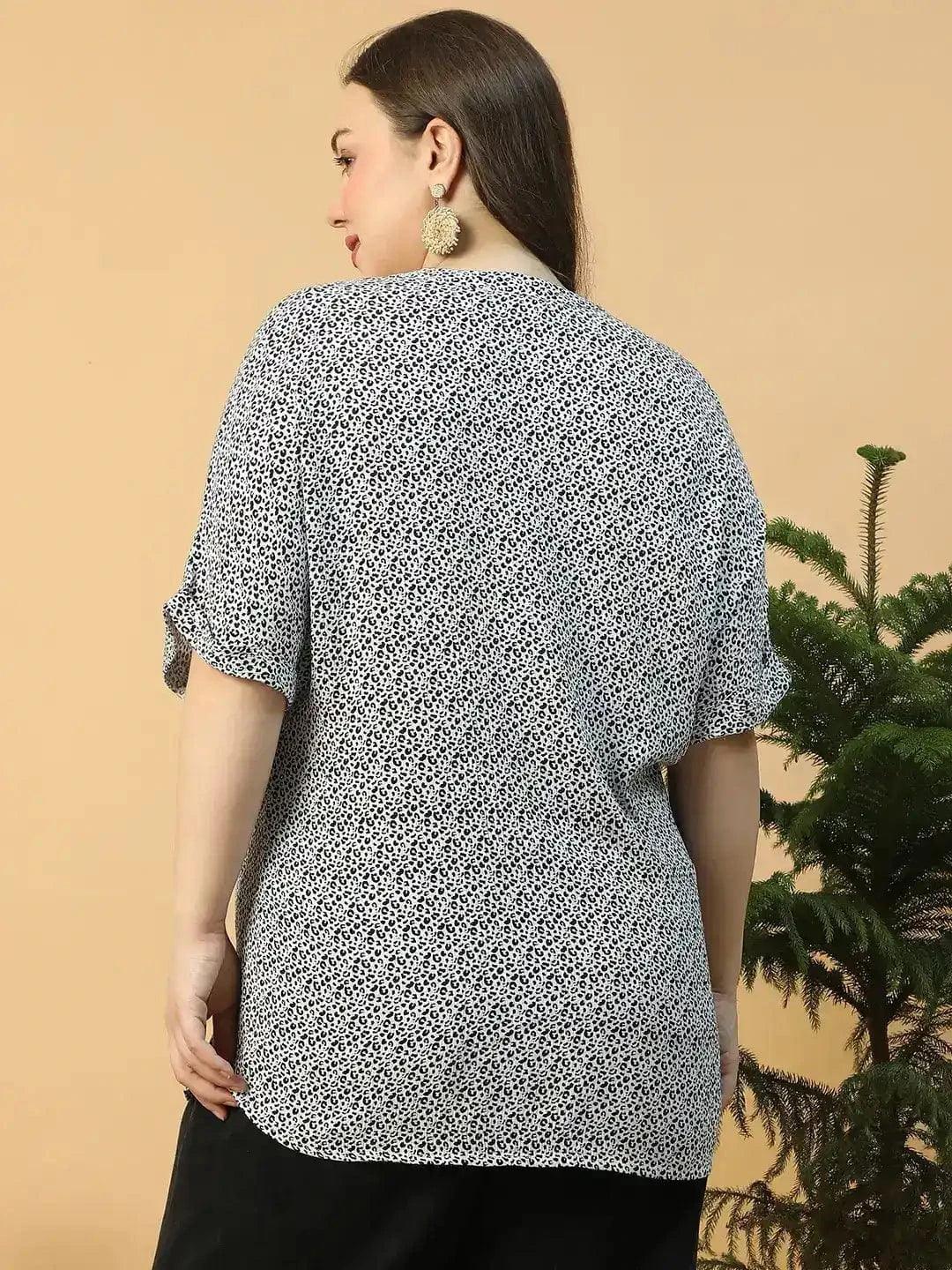 Real White Floral Print Short Sleeve Plus Size Women Top - Image 6