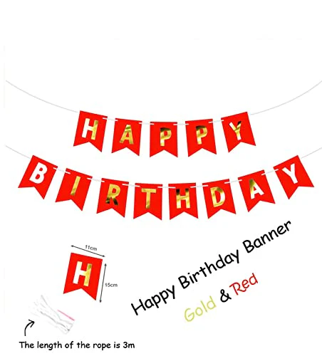 Red And Gold Happy Birthday Banner (3 Meters) - Image 2