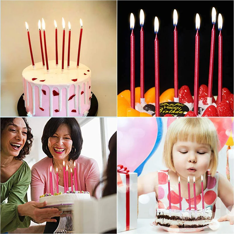 Red Color Slim Tall Long Birthday Candle Set (Pack of 6) - Image 3