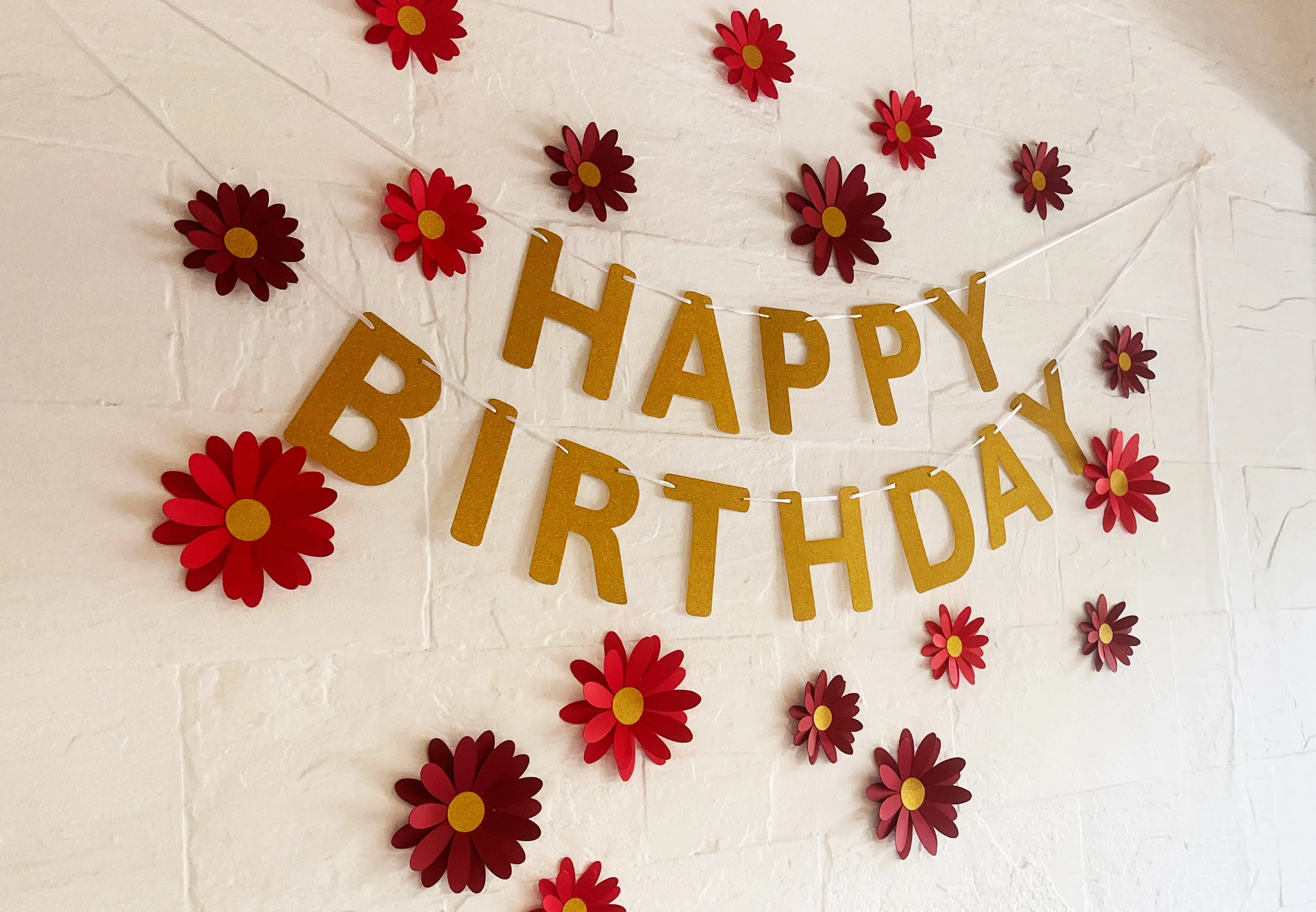 Red Daisy and Happy Birthday Paper Party Decor - Image 2