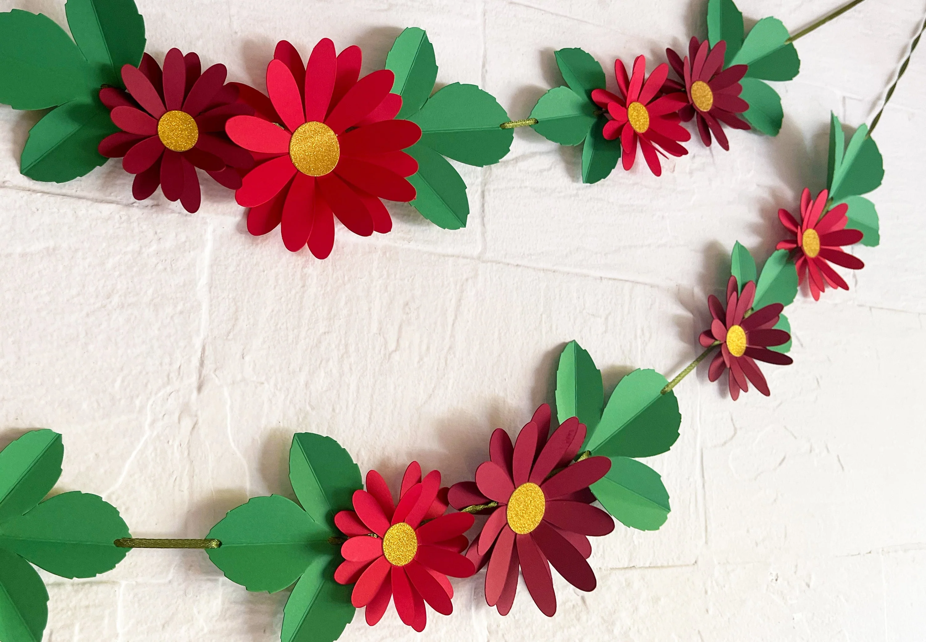 Red Daisy Flower & Leaves Paper Bunting & Wall Decor - Image 8