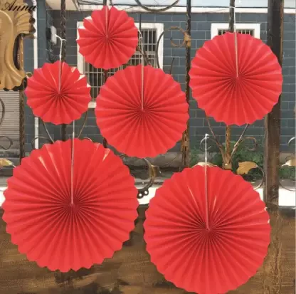 Red Hanging Paper Fans Decoration (Pack of 6) - Image 2
