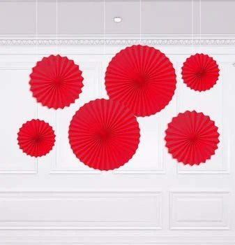 Red Hanging Paper Fans Decoration (Pack of 6) - Image 4
