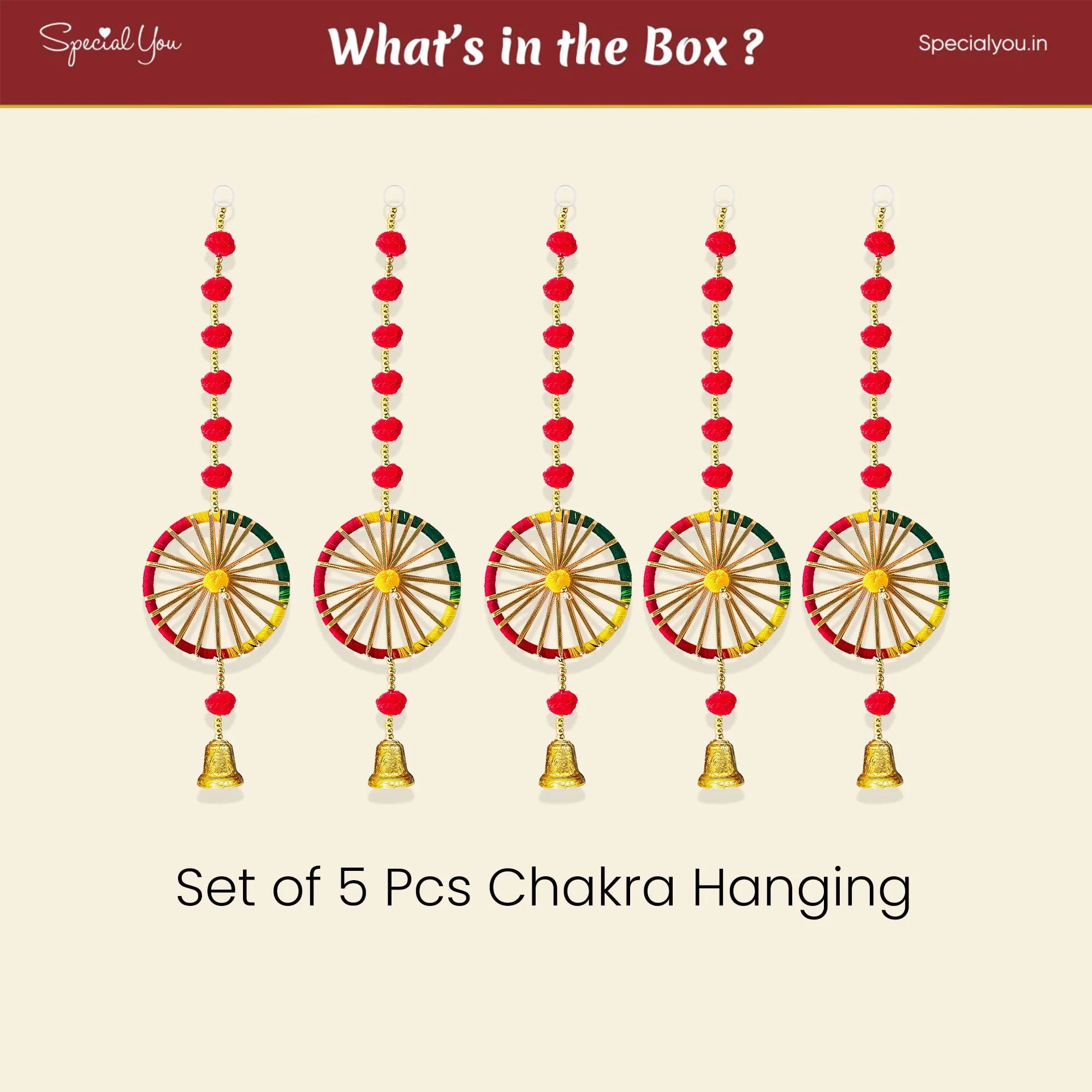 Red Pompom Latkans with Chakra & Bell - Image 3
