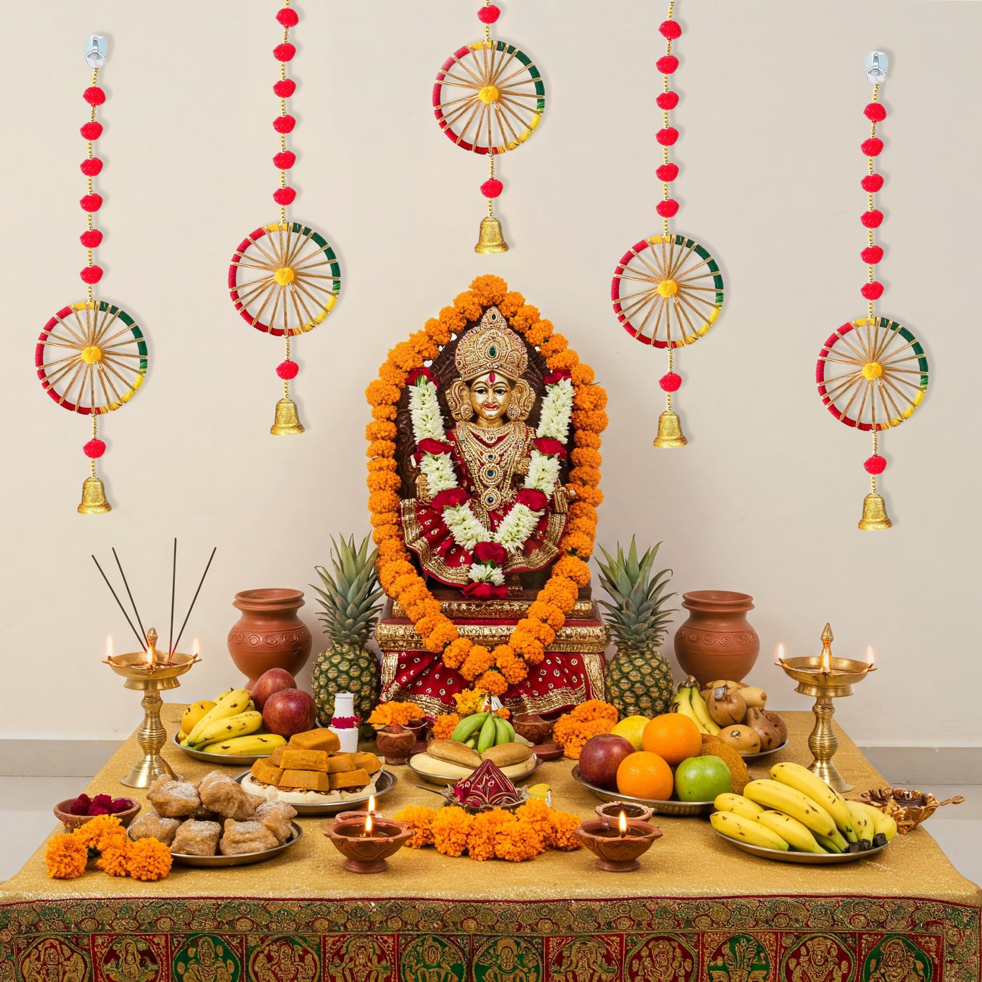 Red Pompom Latkans with Chakra & Bell - Image 4
